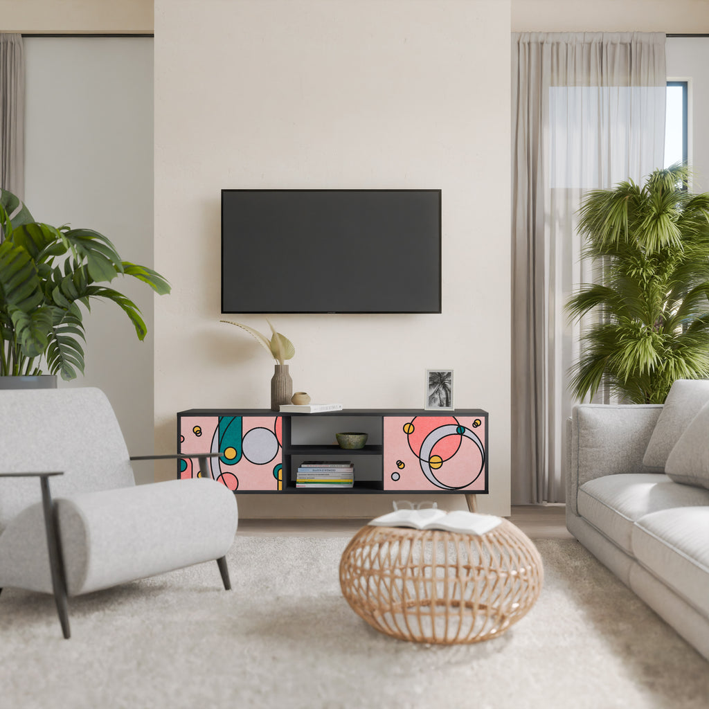 Mueble de TV de 2 puertas GOSSAMER ECHOES con acabado negro