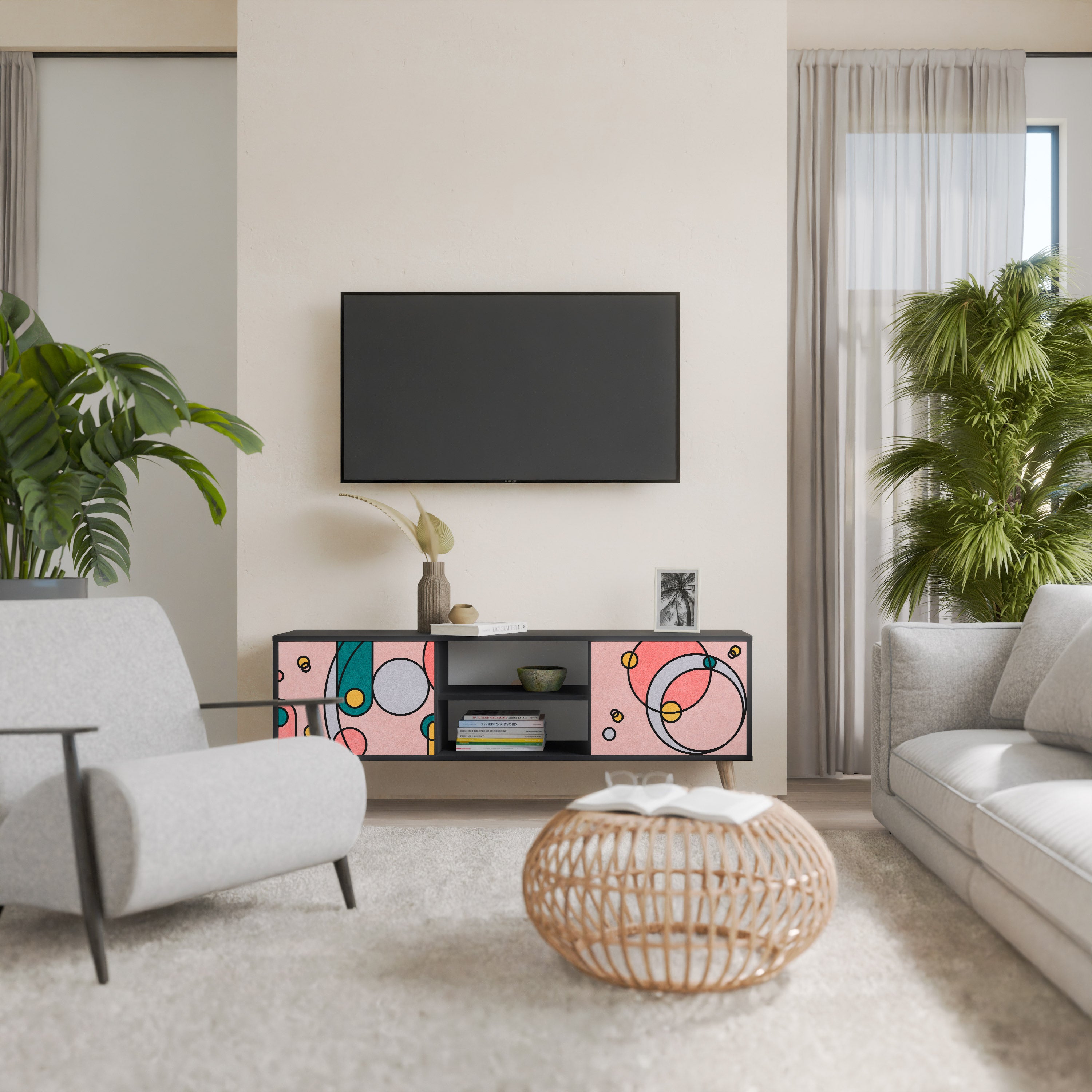 Mueble de TV de 2 puertas GOSSAMER ECHOES con acabado negro