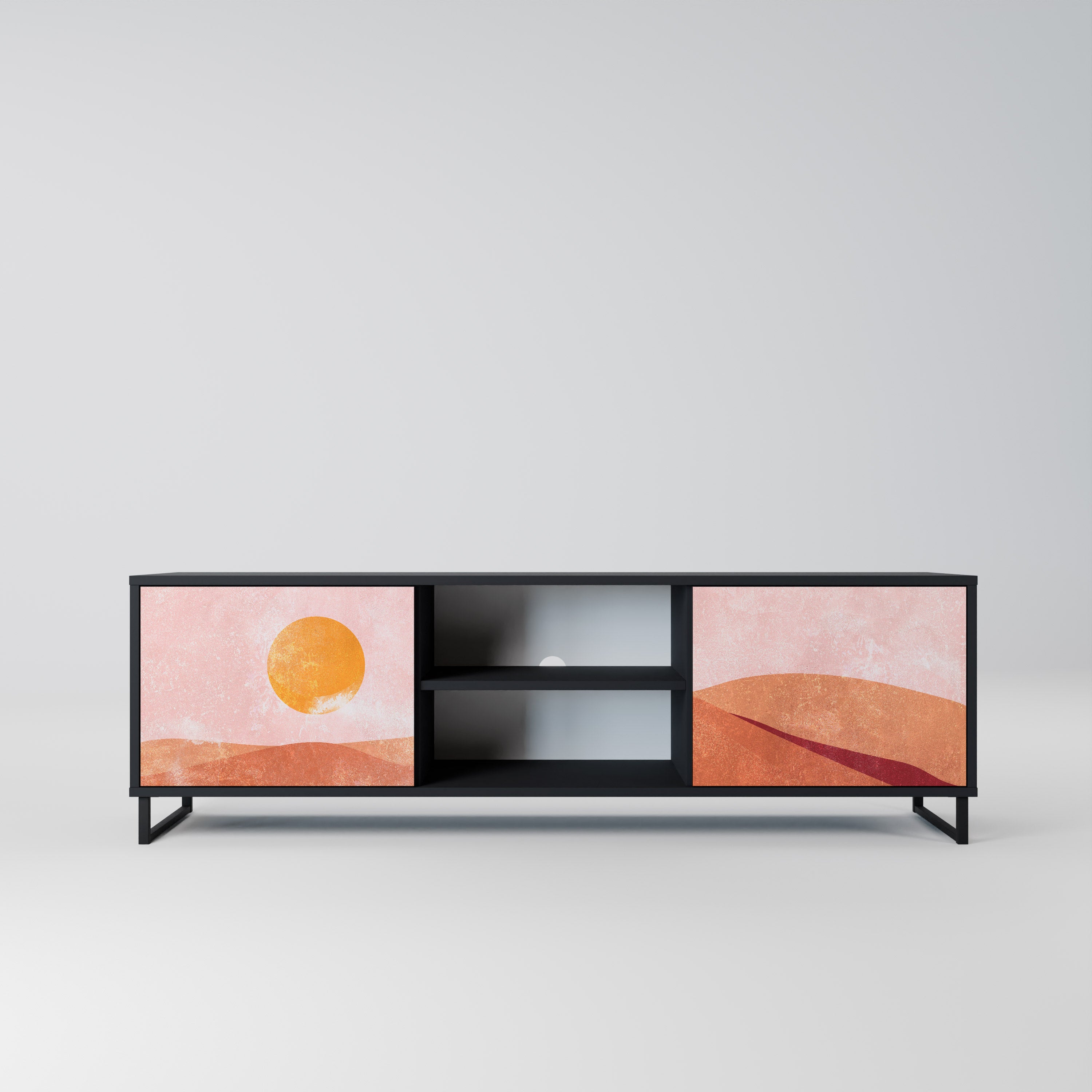 Mueble de TV de 2 puertas LUMINOUS SUNLIGHT con acabado negro