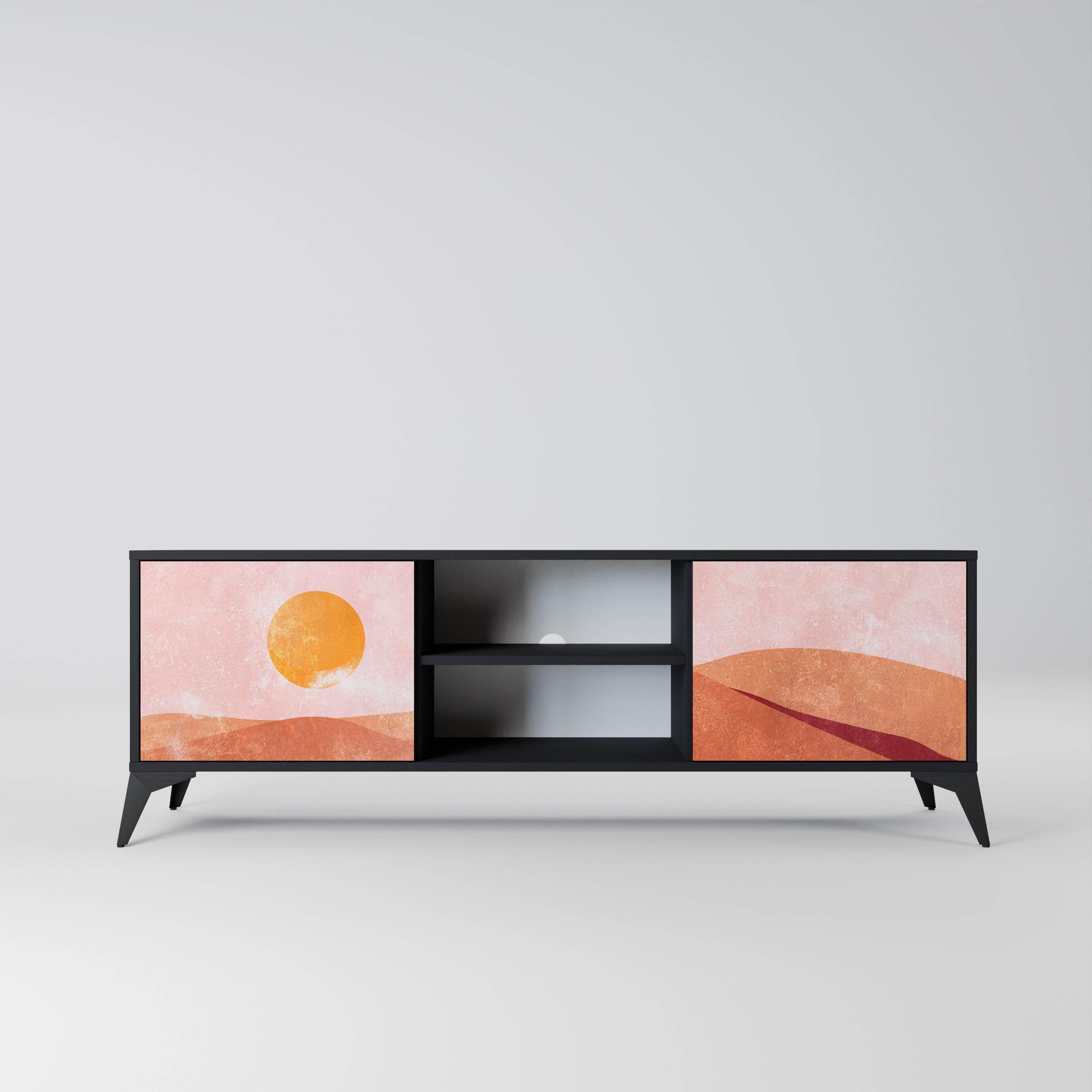 Mueble de TV de 2 puertas LUMINOUS SUNLIGHT con acabado negro