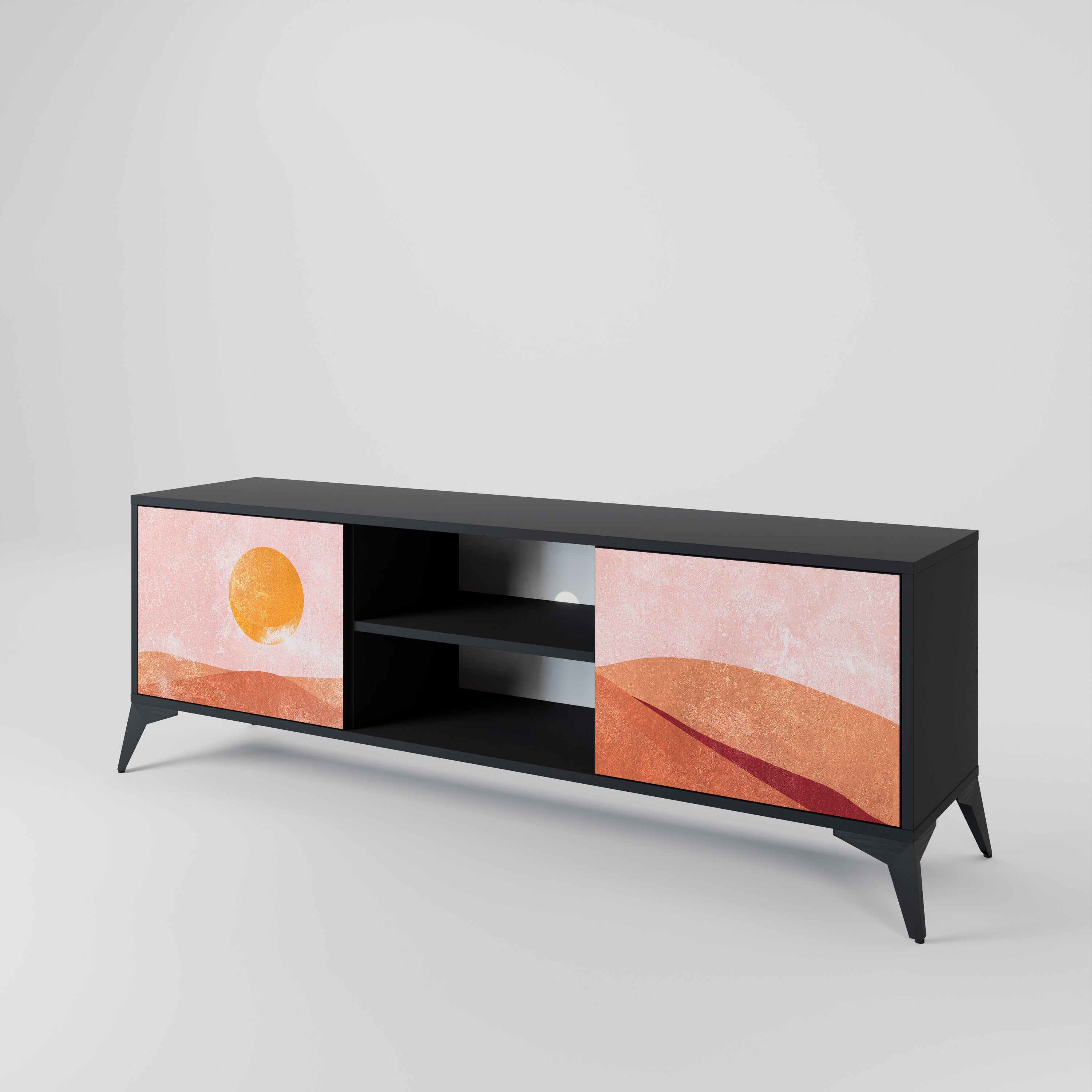 Mueble de TV de 2 puertas LUMINOUS SUNLIGHT con acabado negro