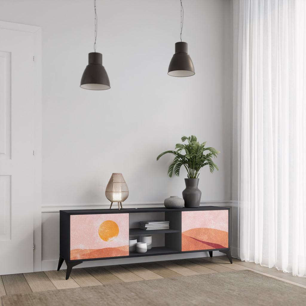 Mueble de TV de 2 puertas LUMINOUS SUNLIGHT con acabado negro