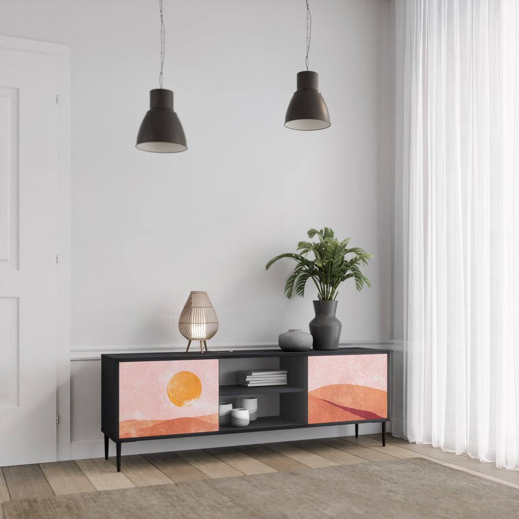 Mueble de TV de 2 puertas LUMINOUS SUNLIGHT con acabado negro