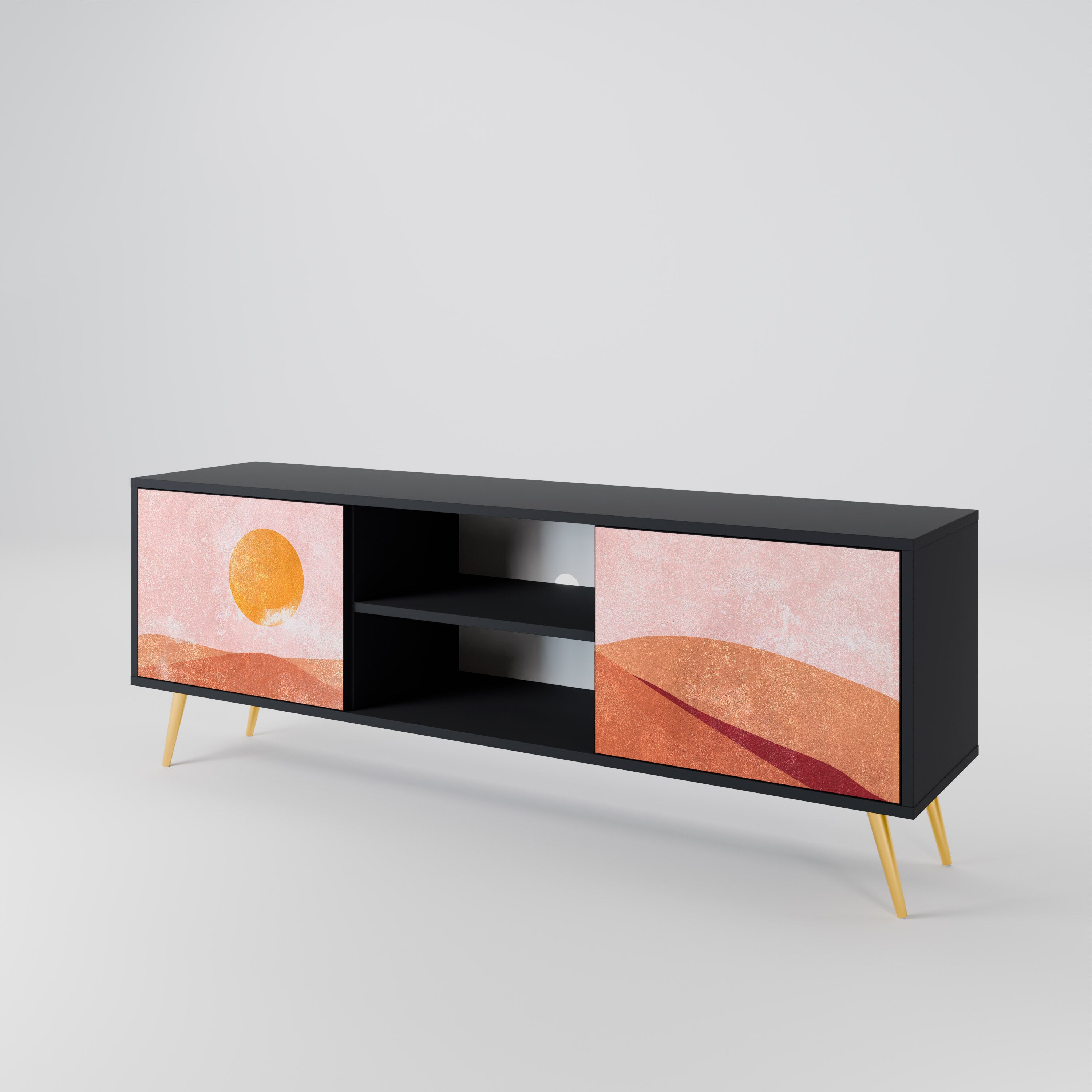 Mueble de TV de 2 puertas LUMINOUS SUNLIGHT con acabado negro