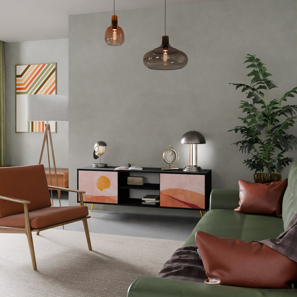 Mueble de TV de 2 puertas LUMINOUS SUNLIGHT con acabado negro