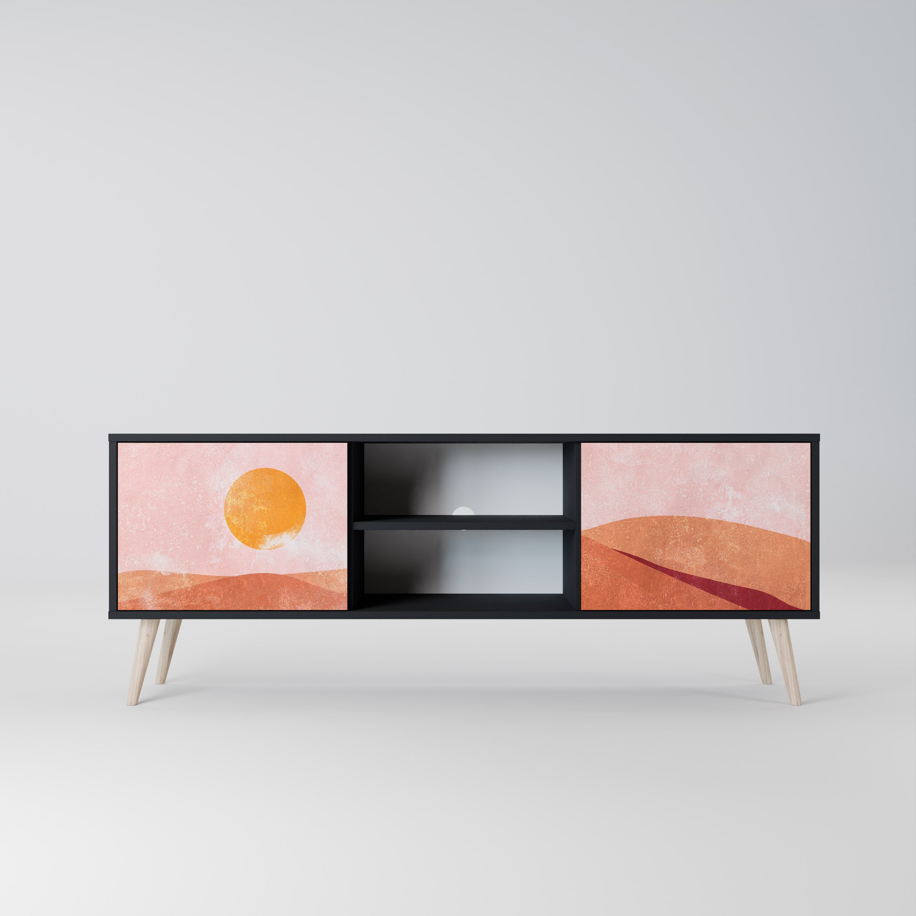 Mueble de TV de 2 puertas LUMINOUS SUNLIGHT con acabado negro