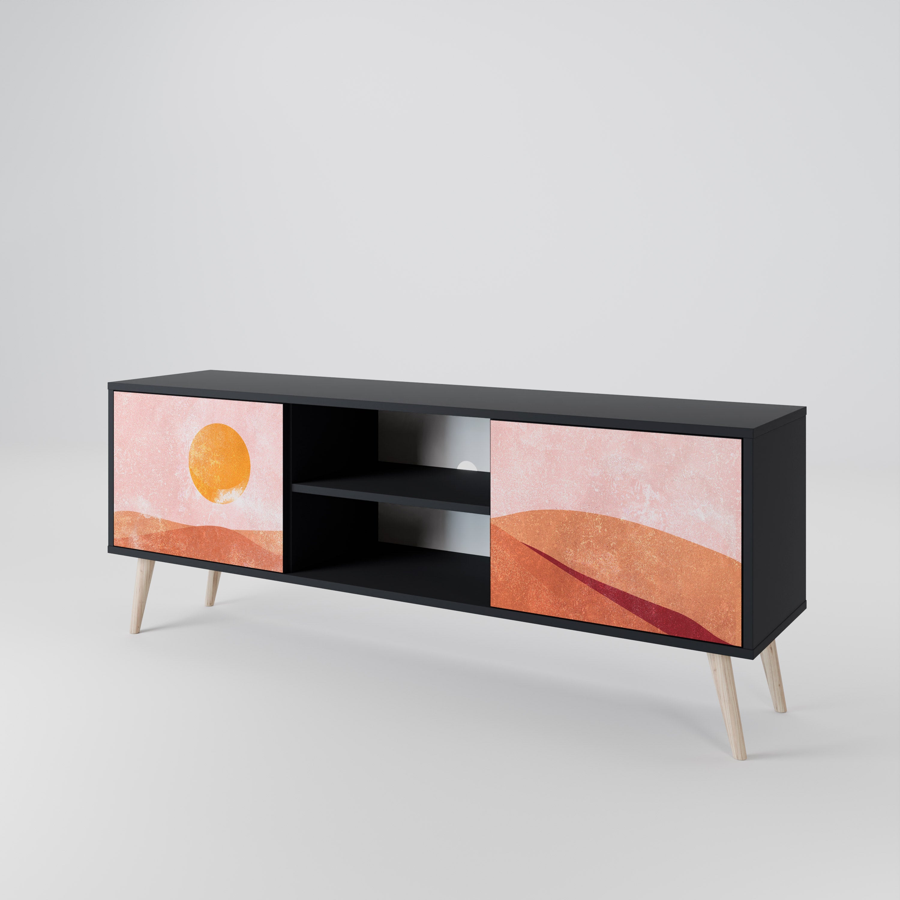 Mueble de TV de 2 puertas LUMINOUS SUNLIGHT con acabado negro