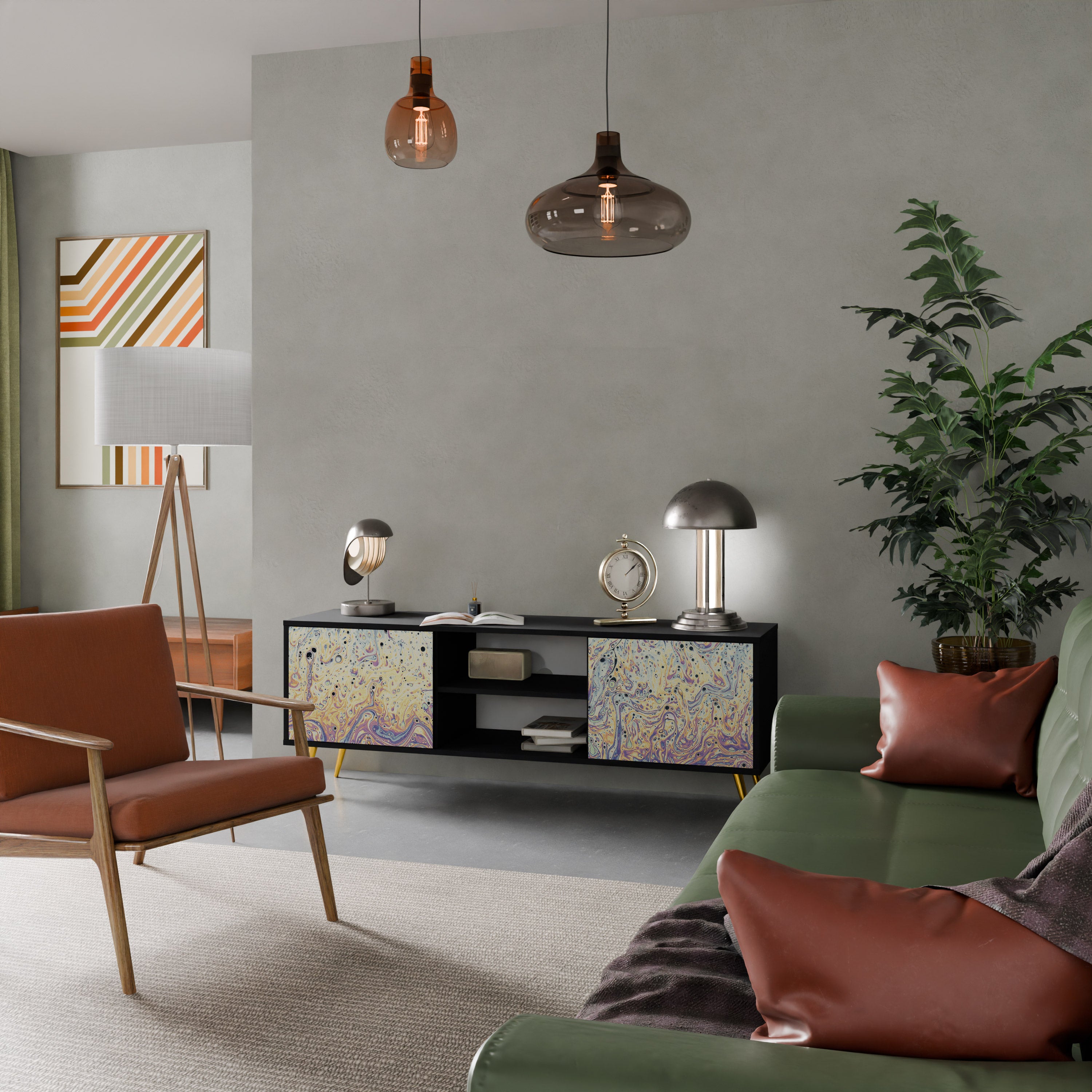 Mueble de TV MOSAIC OF COLORS de 2 puertas en acabado negro