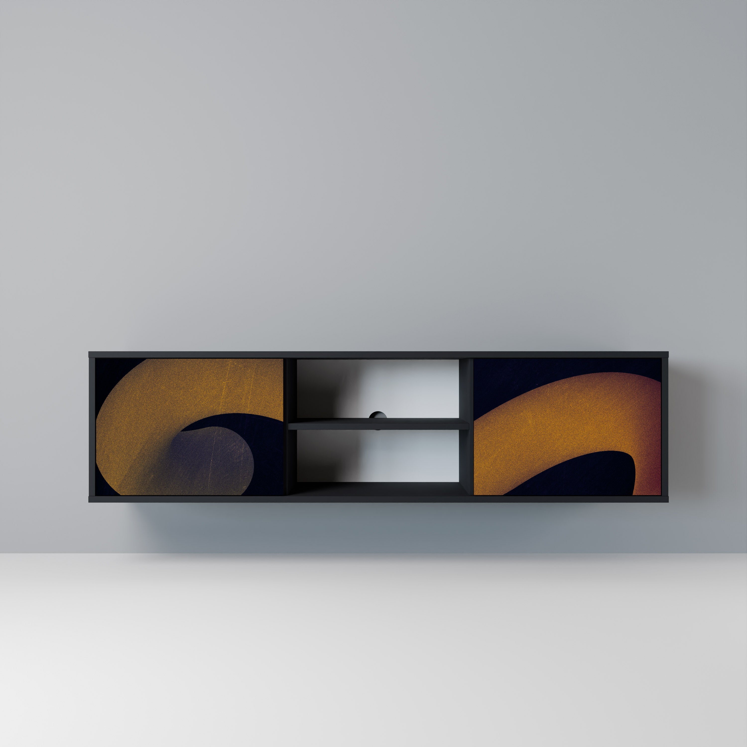 Mueble de TV HOLLOW TIME de 2 puertas con acabado negro