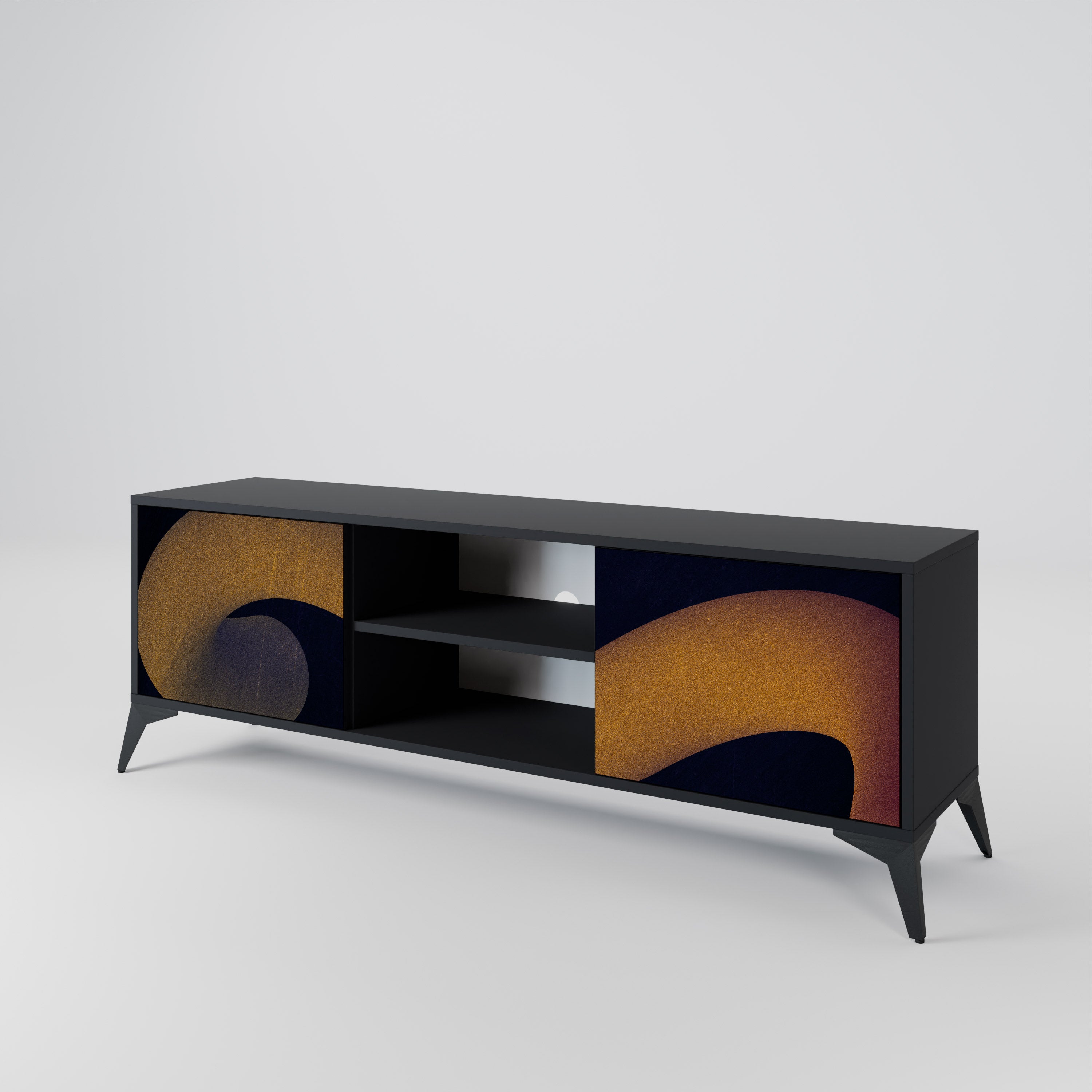 Mueble de TV HOLLOW TIME de 2 puertas con acabado negro