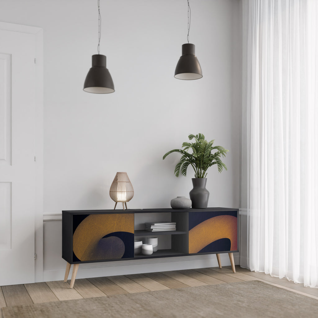 Mueble de TV HOLLOW TIME de 2 puertas con acabado negro