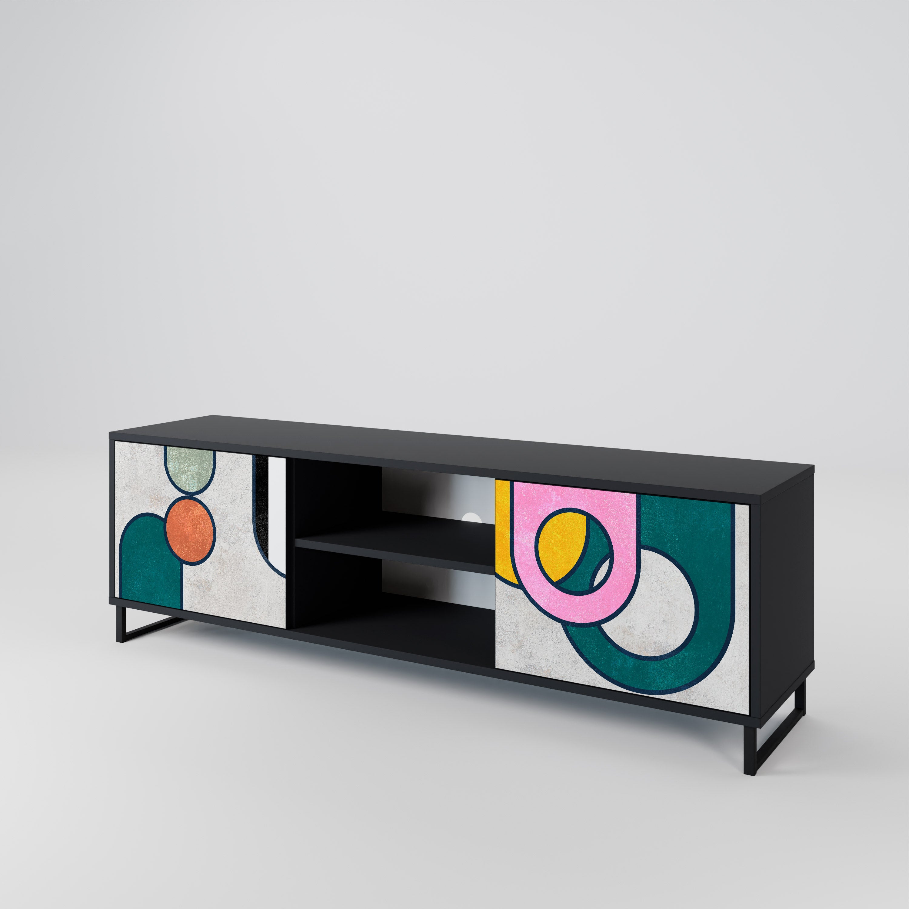 Mueble de TV de 2 puertas COOL STORY con acabado negro