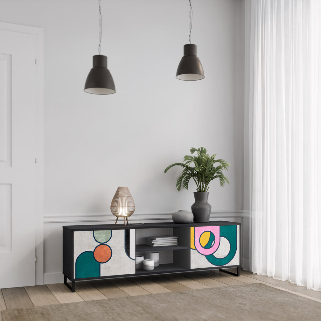 Mueble de TV de 2 puertas COOL STORY con acabado negro