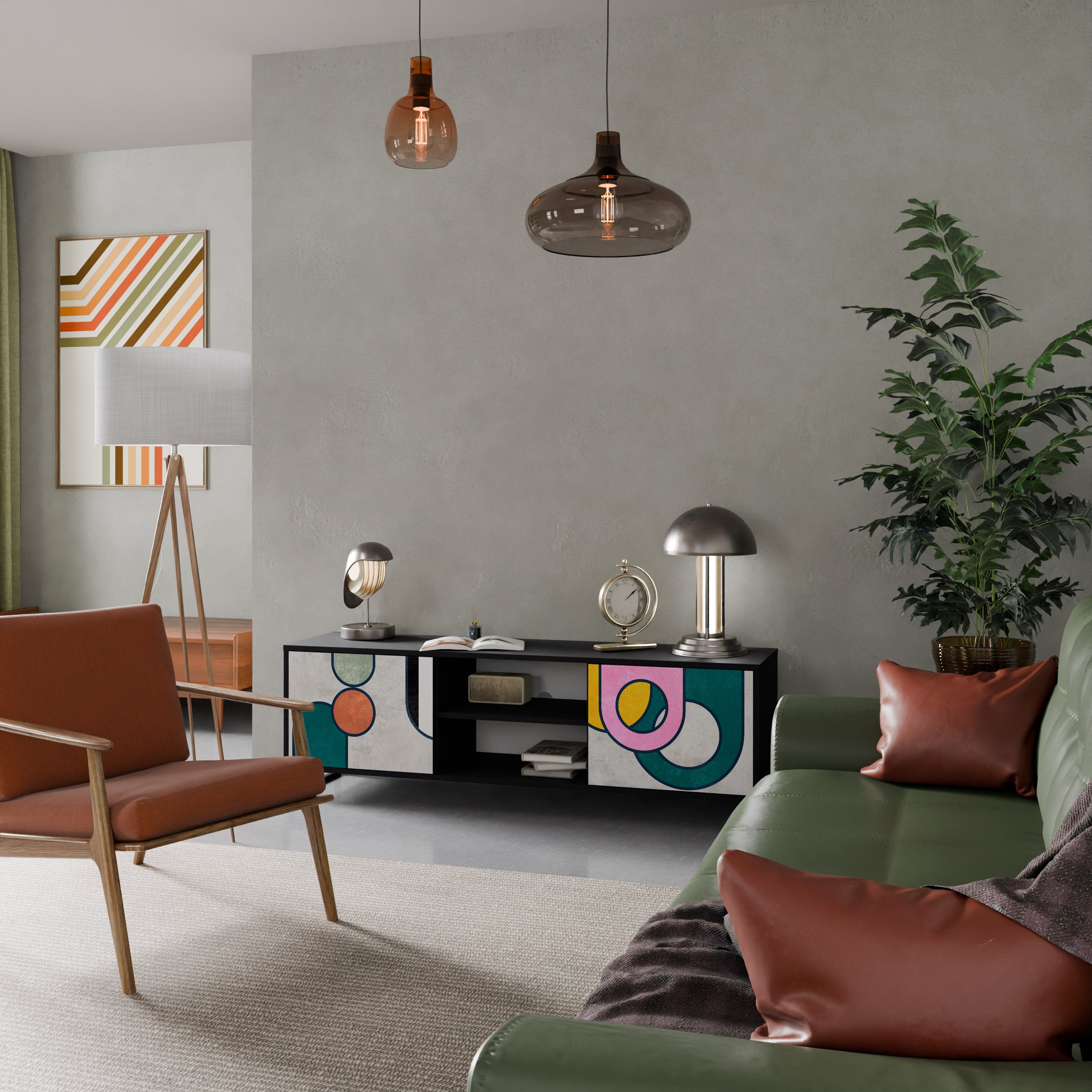 Mueble de TV de 2 puertas COOL STORY con acabado negro