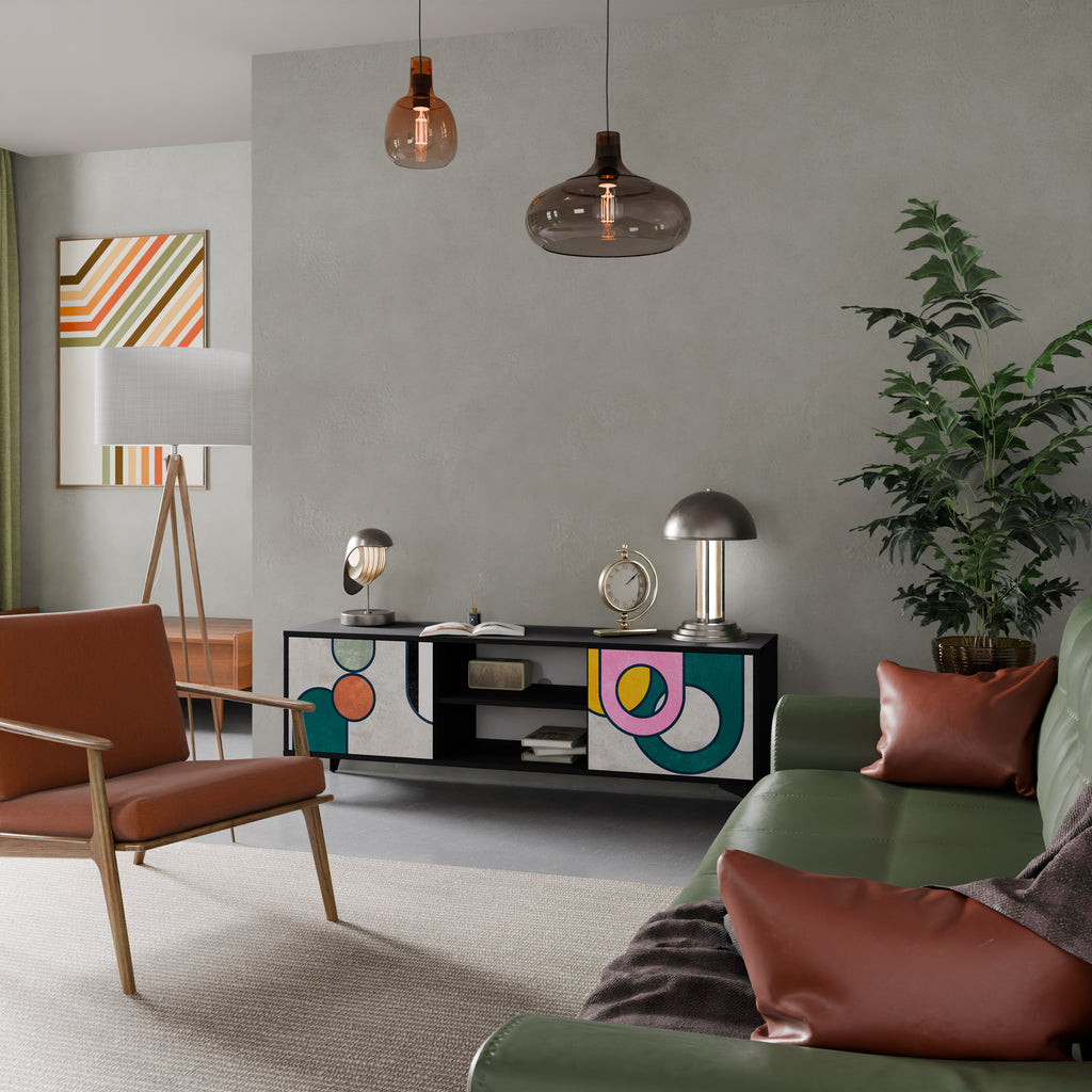 Mueble de TV de 2 puertas COOL STORY con acabado negro