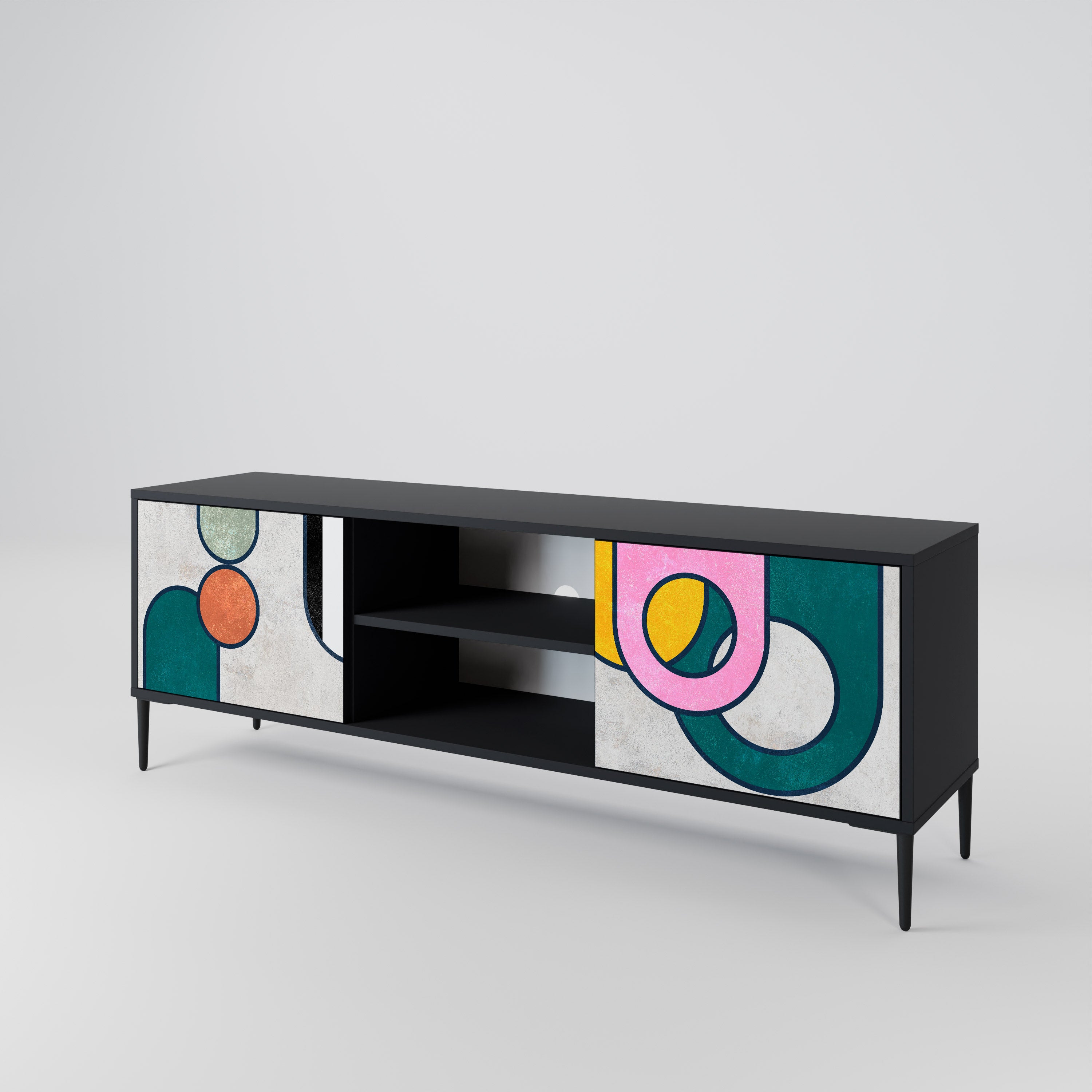 Mueble de TV de 2 puertas COOL STORY con acabado negro