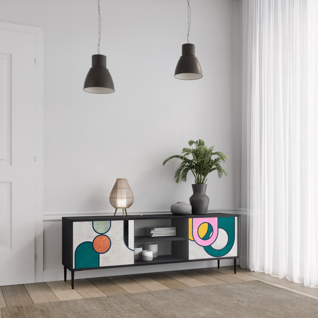 Mueble de TV de 2 puertas COOL STORY con acabado negro