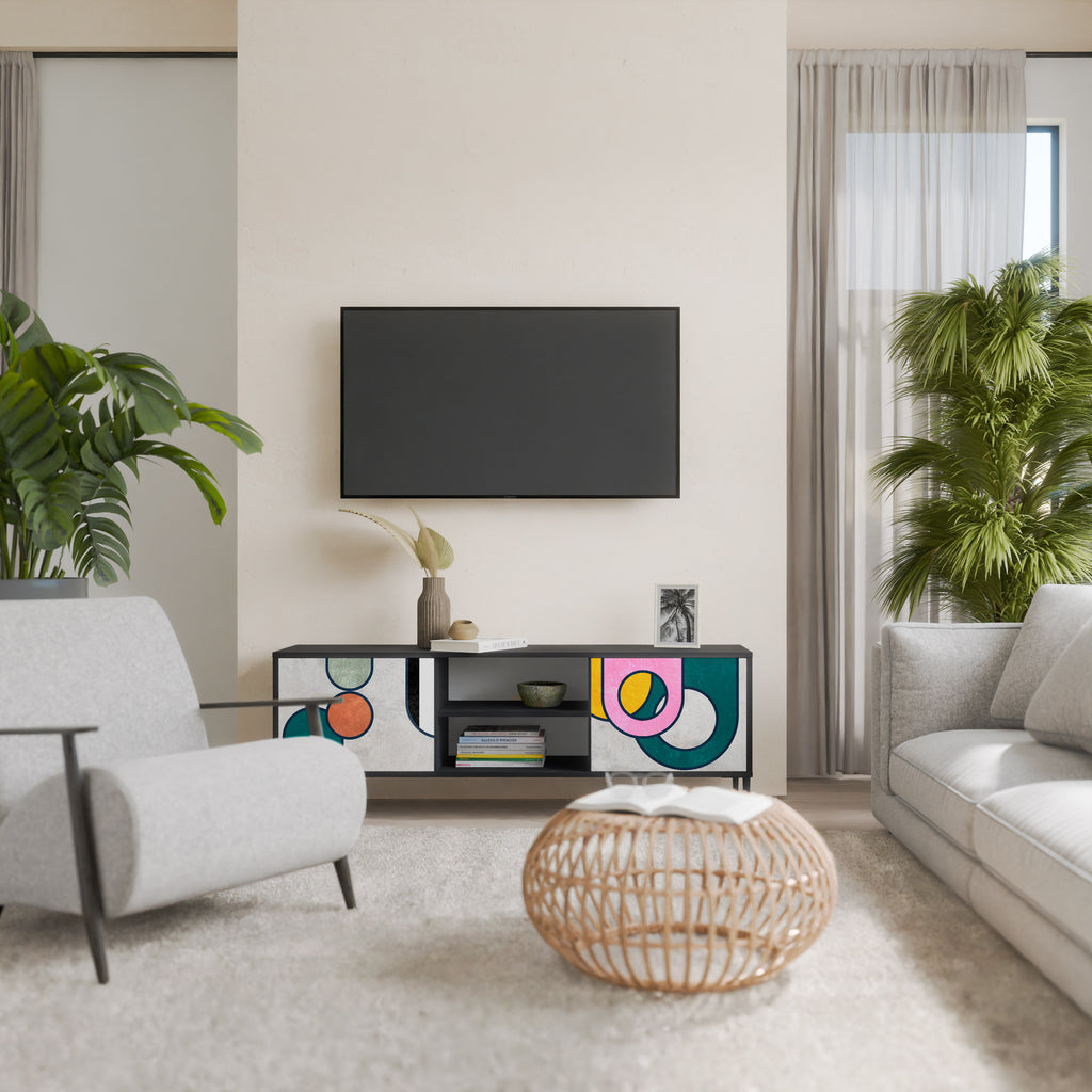 Mueble de TV de 2 puertas COOL STORY con acabado negro