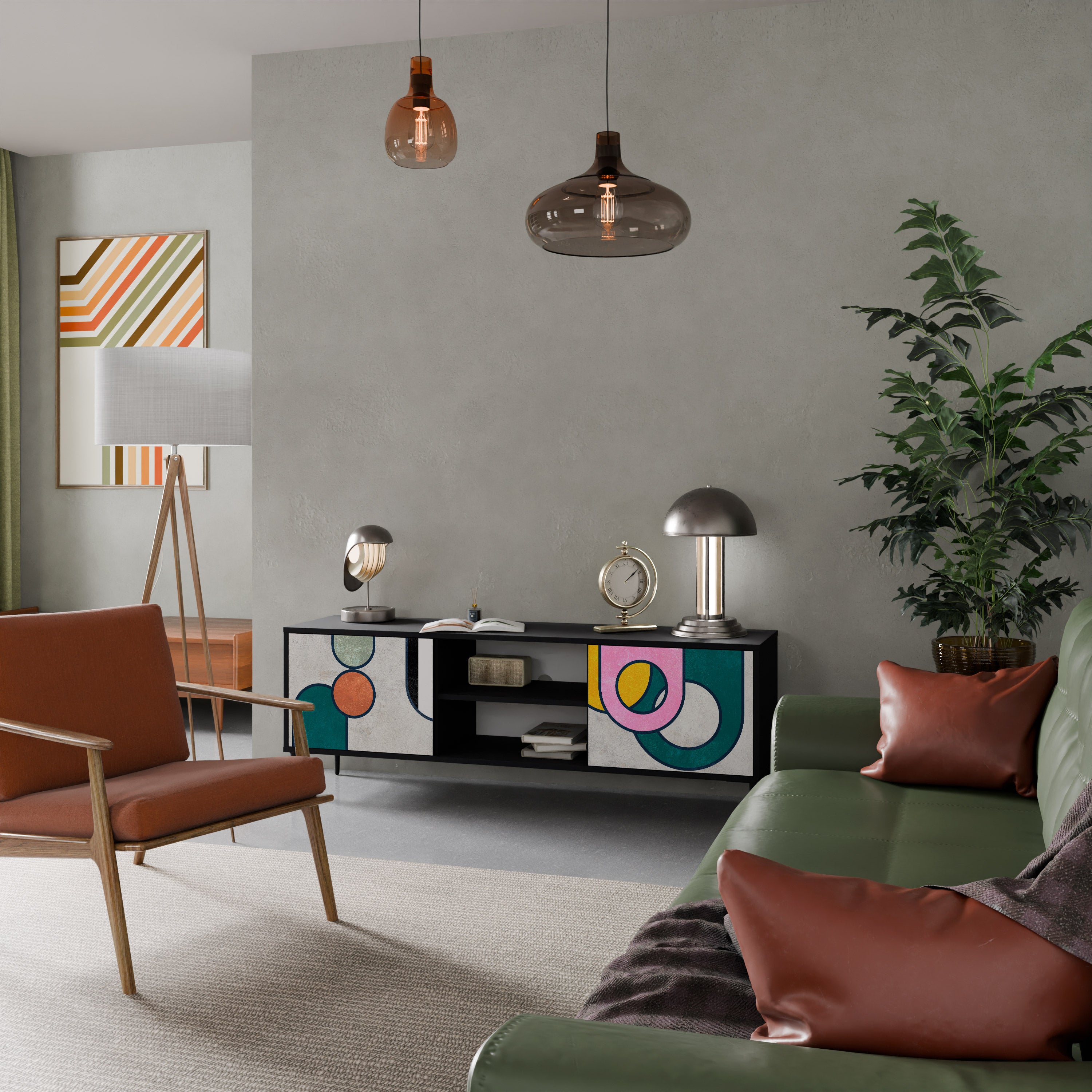 Mueble de TV de 2 puertas COOL STORY con acabado negro