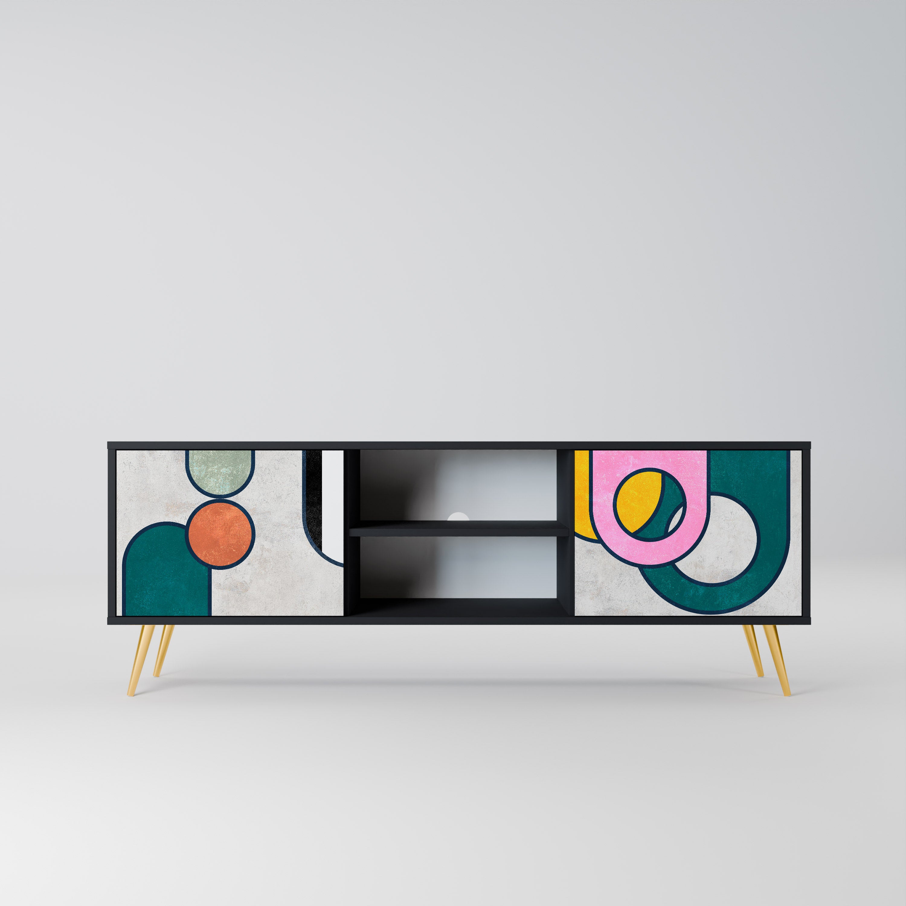 Mueble de TV de 2 puertas COOL STORY con acabado negro