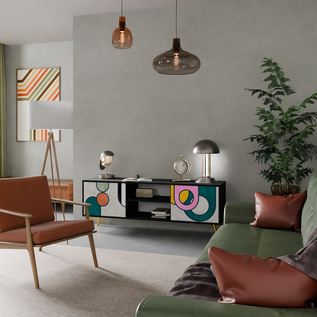 Mueble de TV de 2 puertas COOL STORY con acabado negro