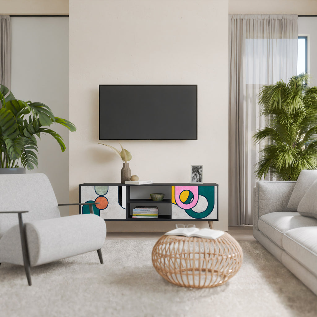 Mueble de TV de 2 puertas COOL STORY con acabado negro