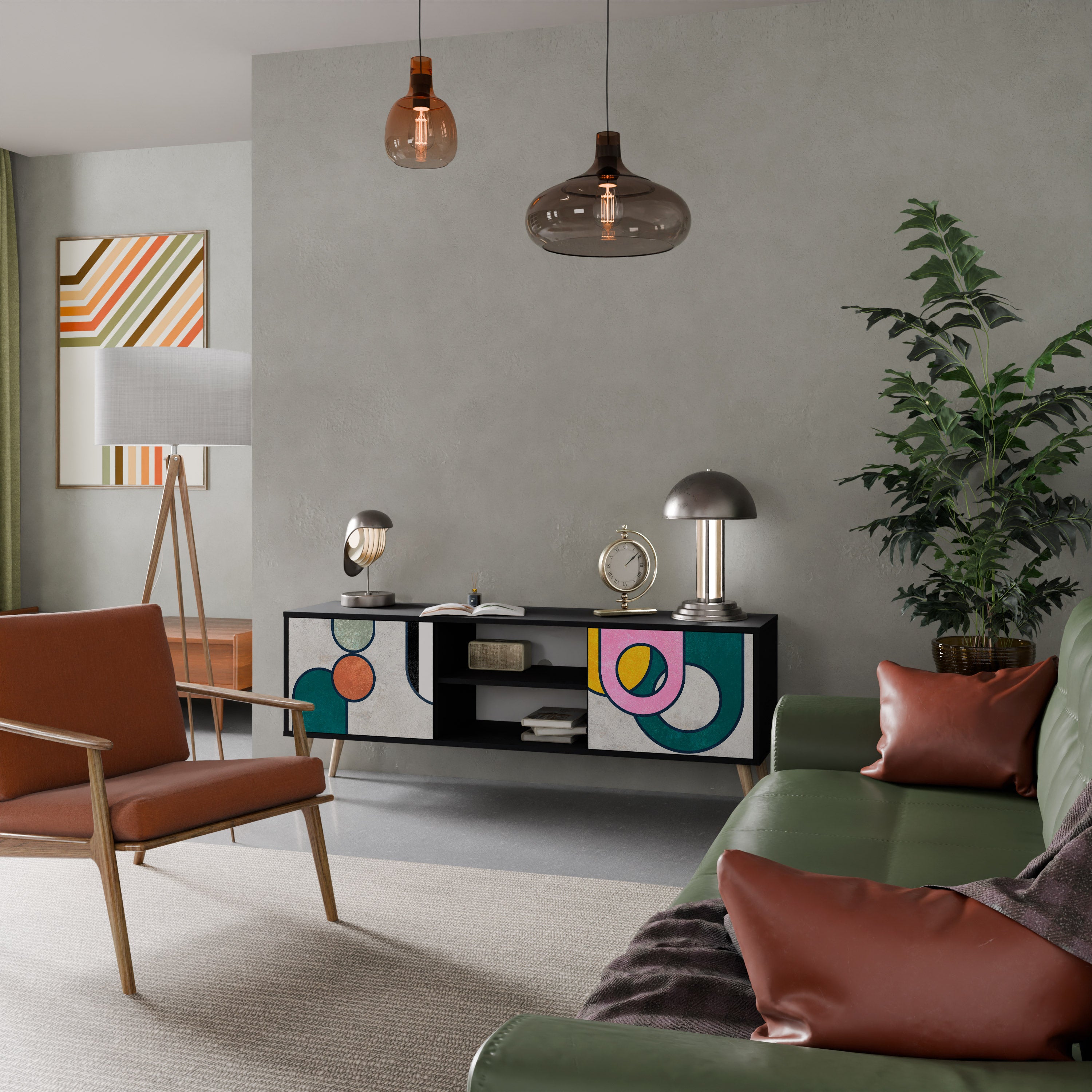 Mueble de TV de 2 puertas COOL STORY con acabado negro