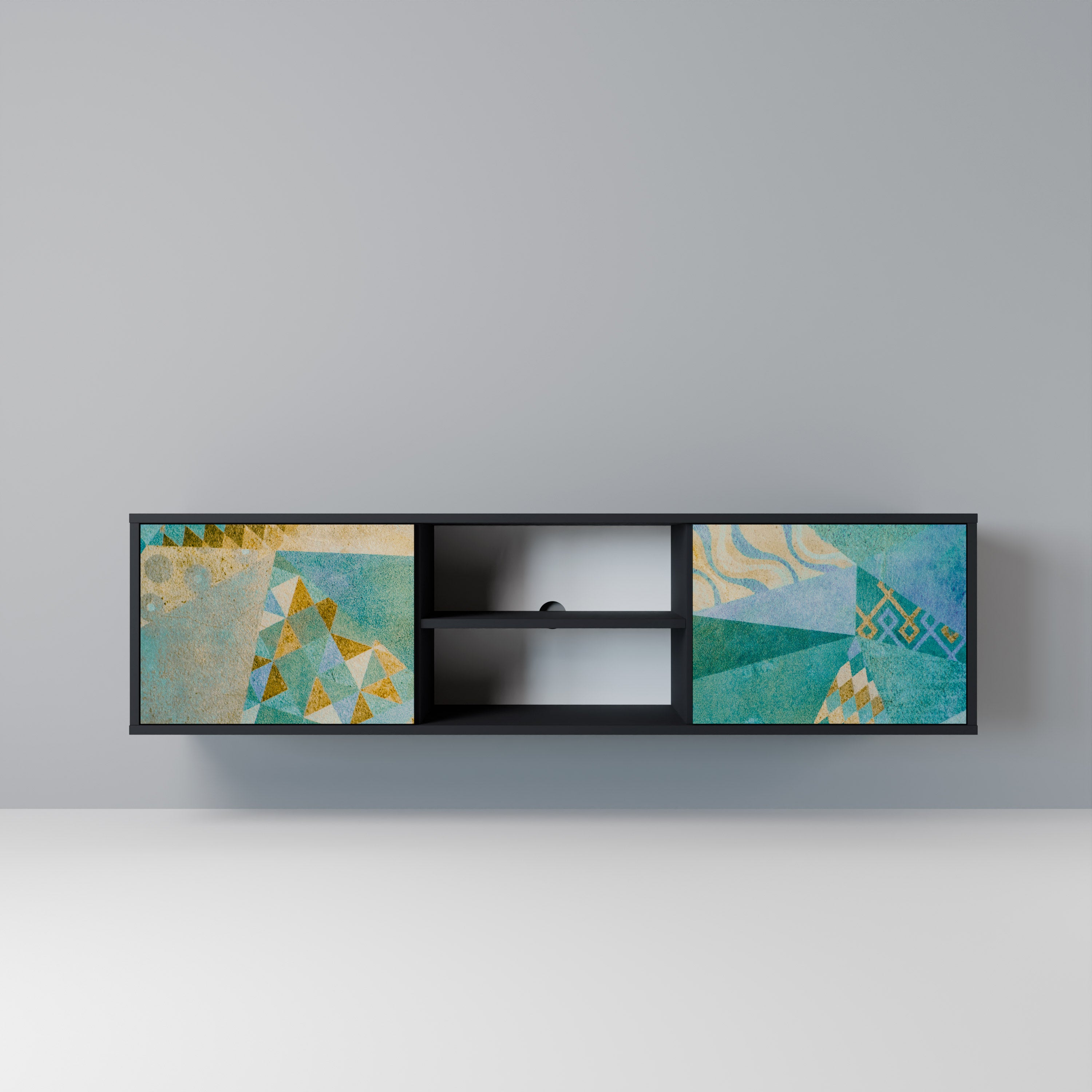 Mueble de TV de 2 puertas SPECTRUM SPLENDOR con acabado negro