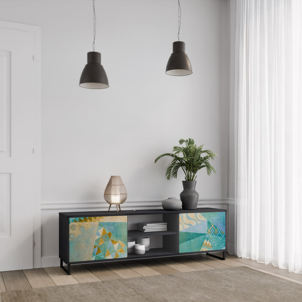 Mueble de TV de 2 puertas SPECTRUM SPLENDOR con acabado negro
