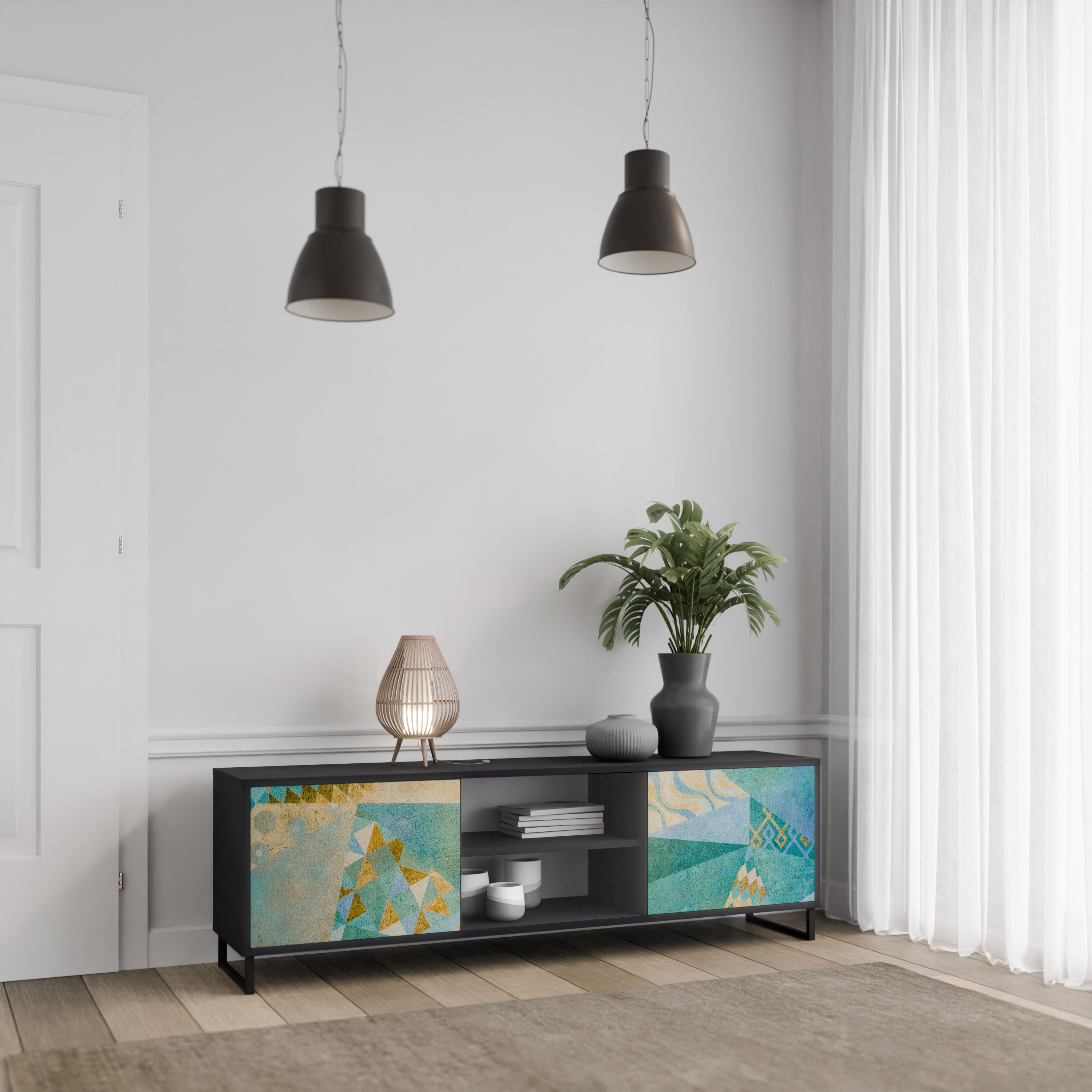 Mueble de TV de 2 puertas SPECTRUM SPLENDOR con acabado negro
