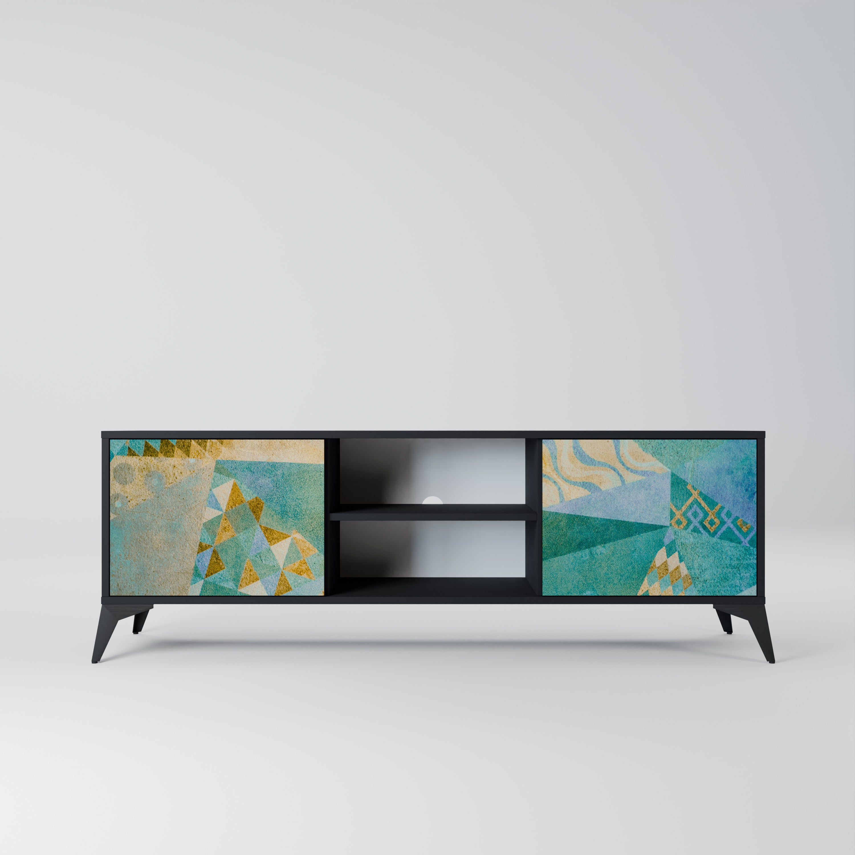 Mueble de TV de 2 puertas SPECTRUM SPLENDOR con acabado negro