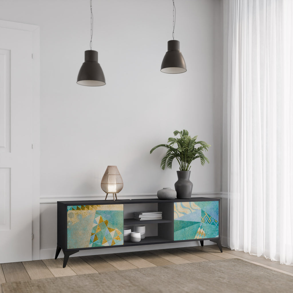 Mueble de TV de 2 puertas SPECTRUM SPLENDOR con acabado negro