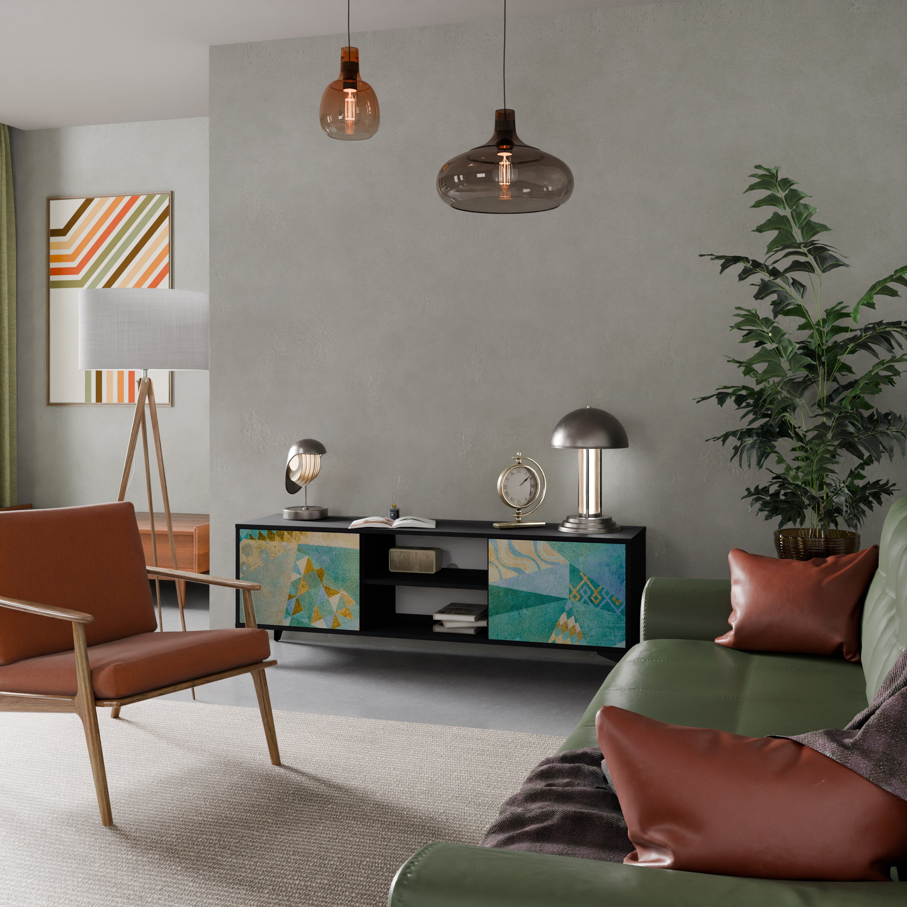 Mueble de TV de 2 puertas SPECTRUM SPLENDOR con acabado negro