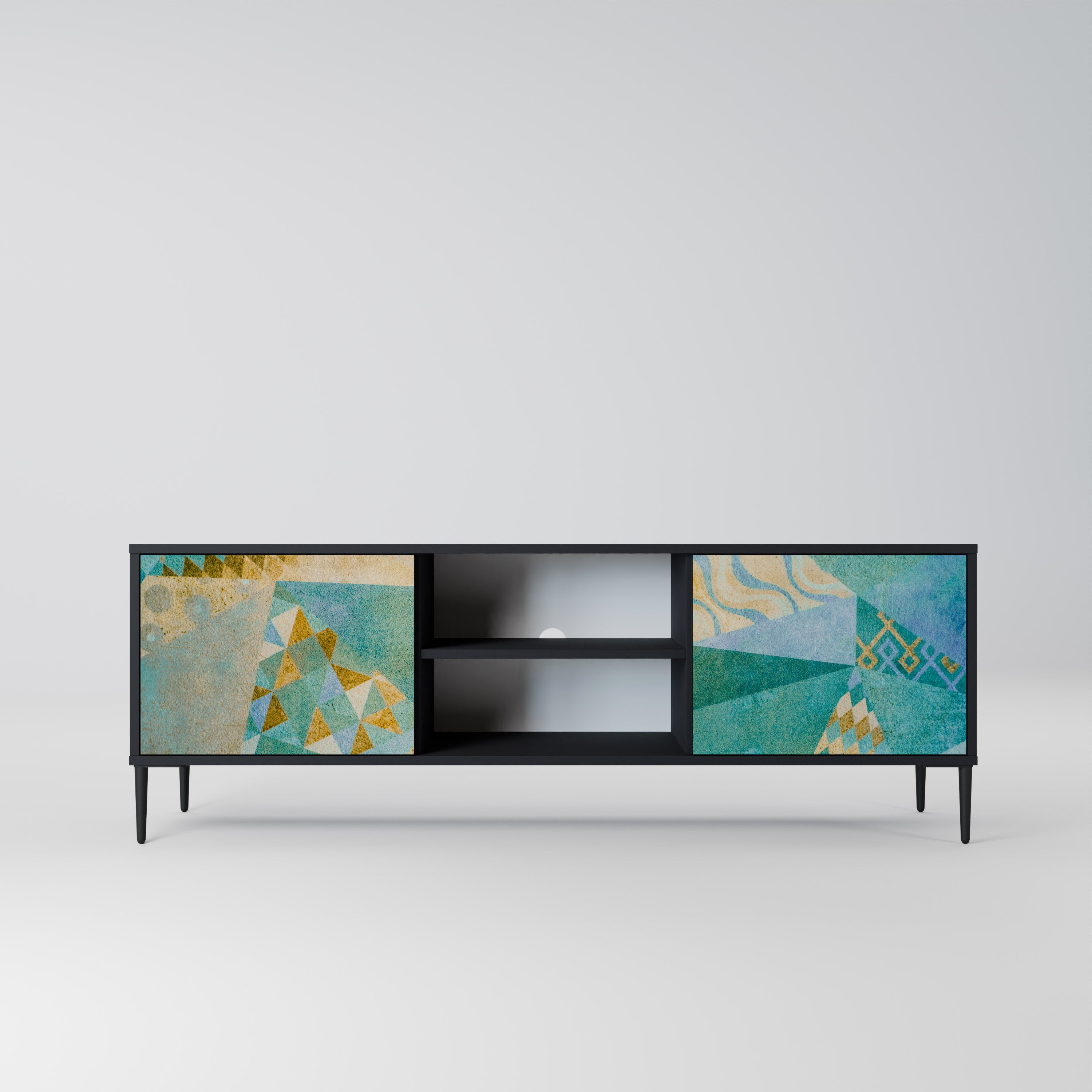 Mueble de TV de 2 puertas SPECTRUM SPLENDOR con acabado negro