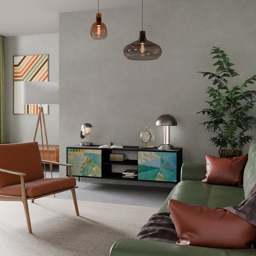 Mueble de TV de 2 puertas SPECTRUM SPLENDOR con acabado negro