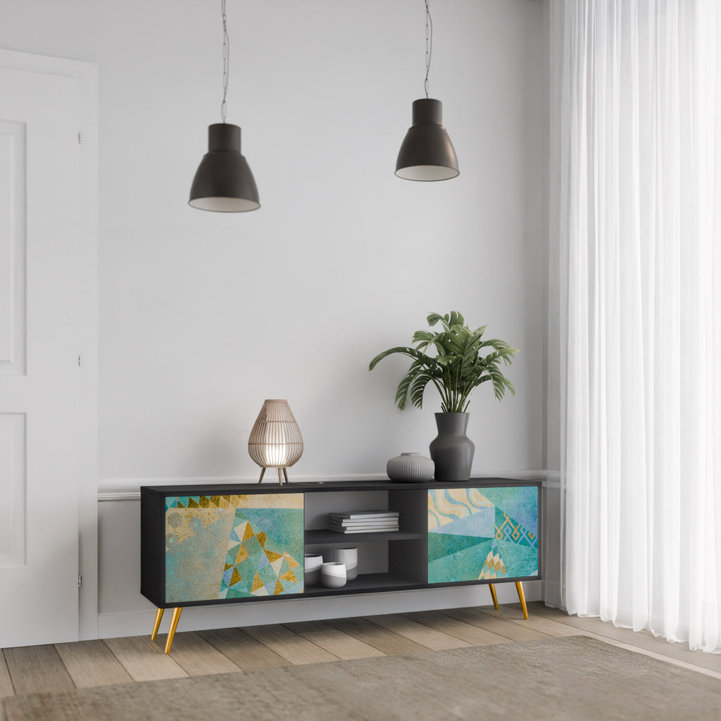 Mueble de TV de 2 puertas SPECTRUM SPLENDOR con acabado negro