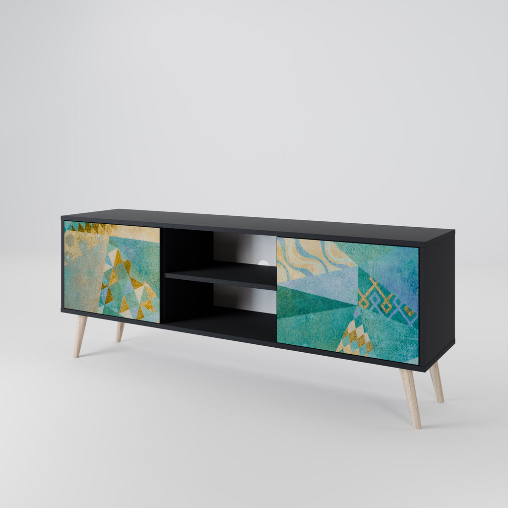 Mueble de TV de 2 puertas SPECTRUM SPLENDOR con acabado negro