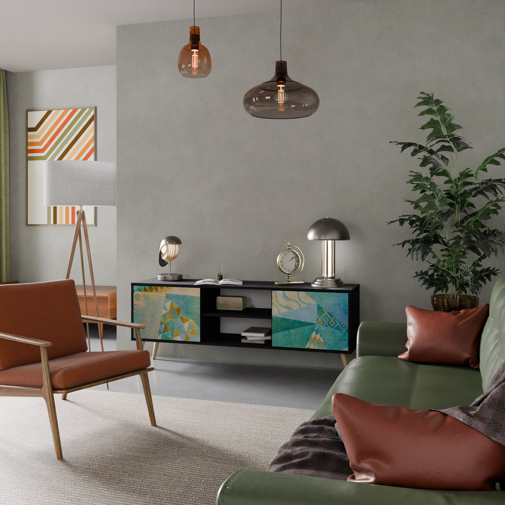 Mueble de TV de 2 puertas SPECTRUM SPLENDOR con acabado negro