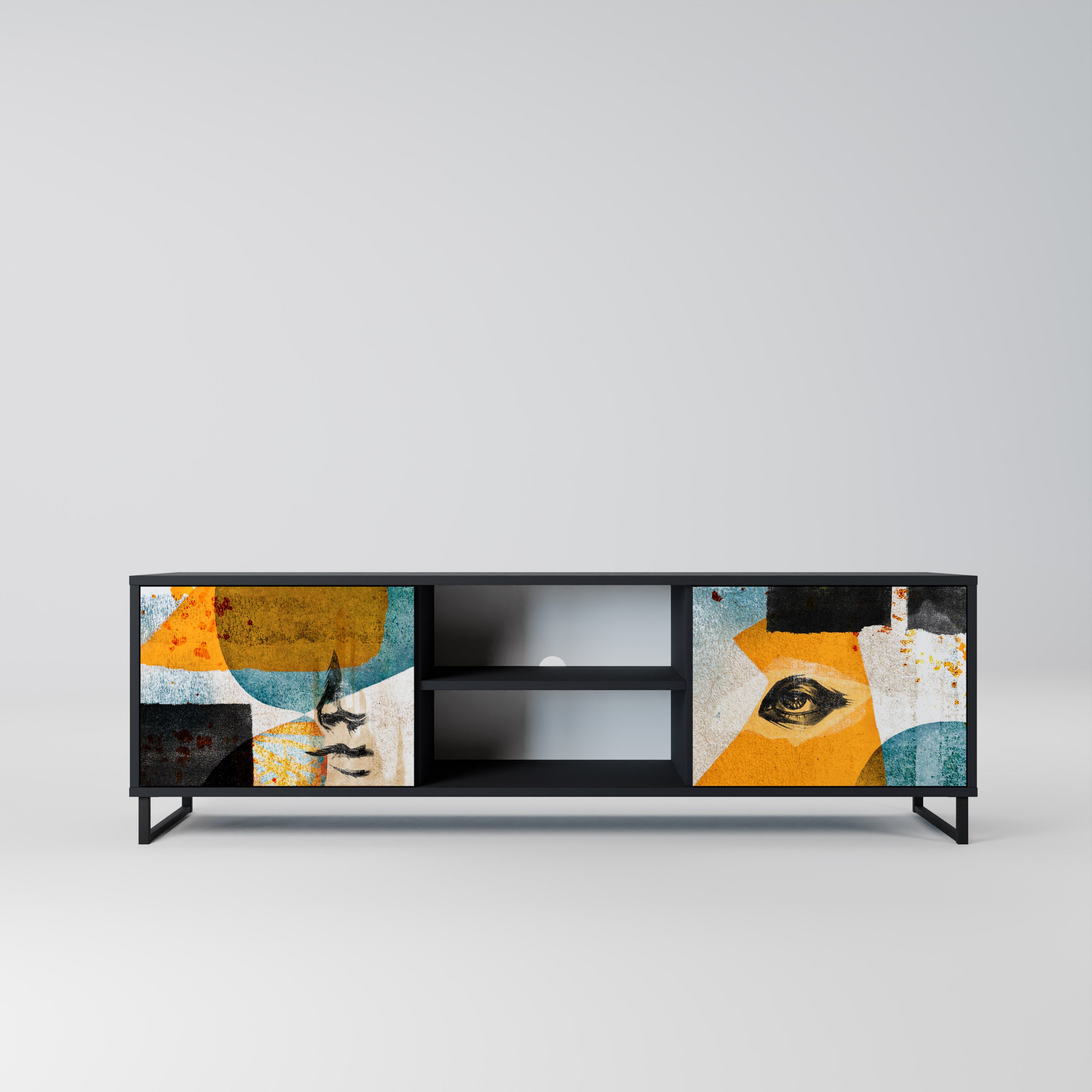 ABSTRACT FACES 2-Door TV Stand in Black Finish