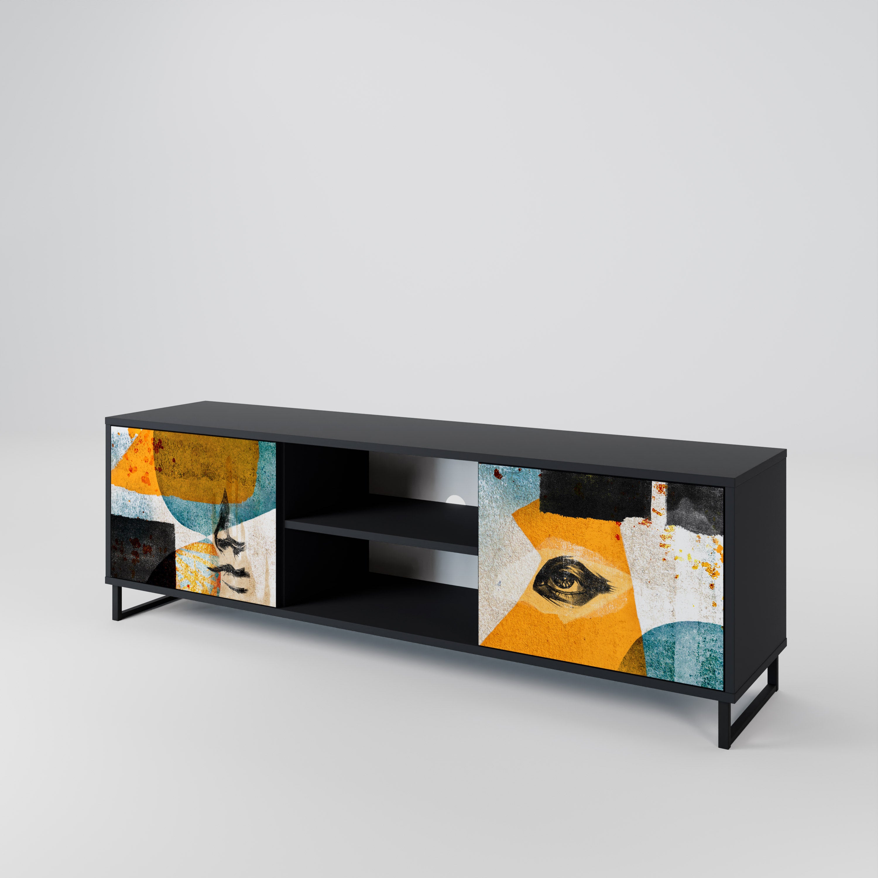 ABSTRACT FACES 2-Door TV Stand in Black Finish