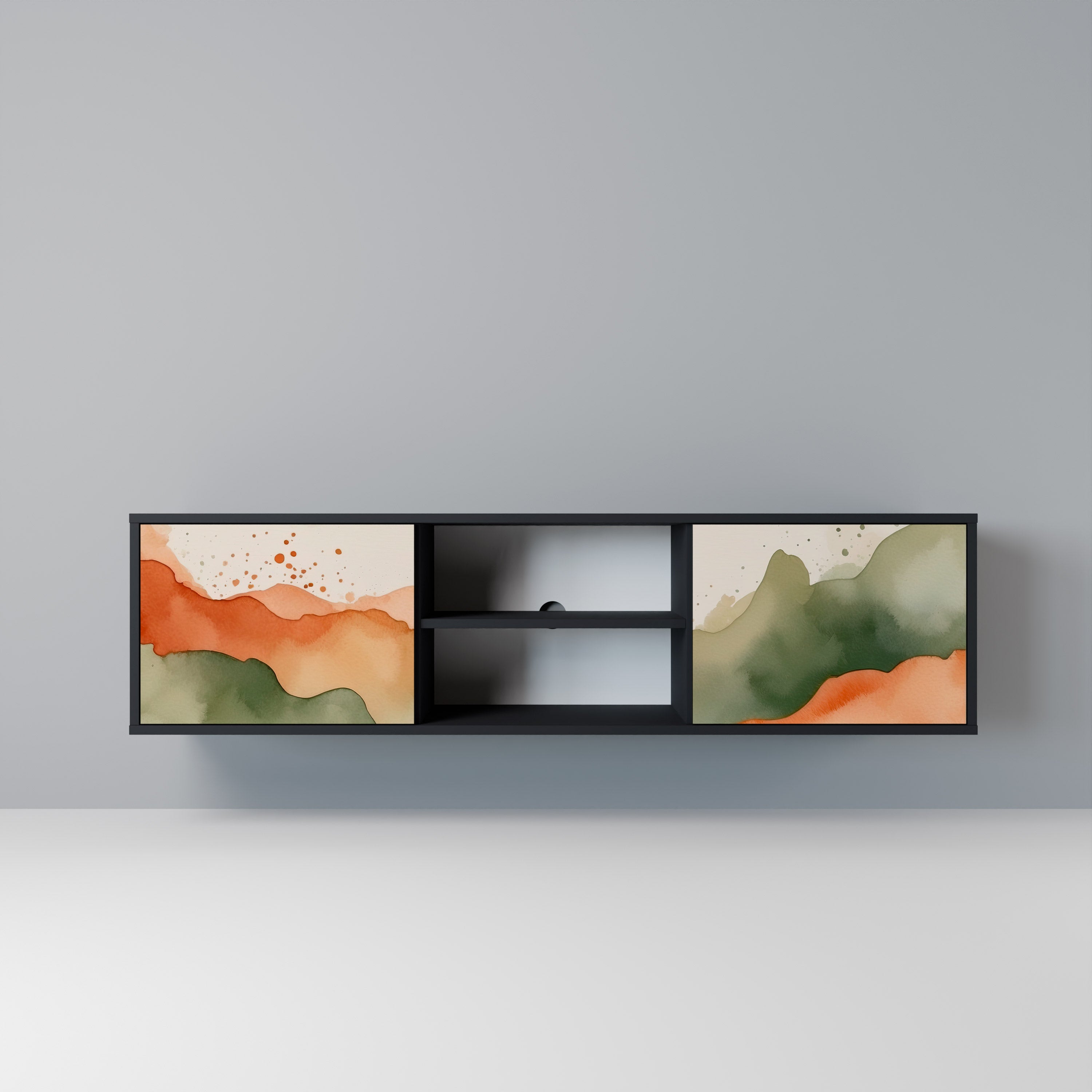 Mueble de TV WATERCOLOUR PEAKS de 2 puertas con acabado negro