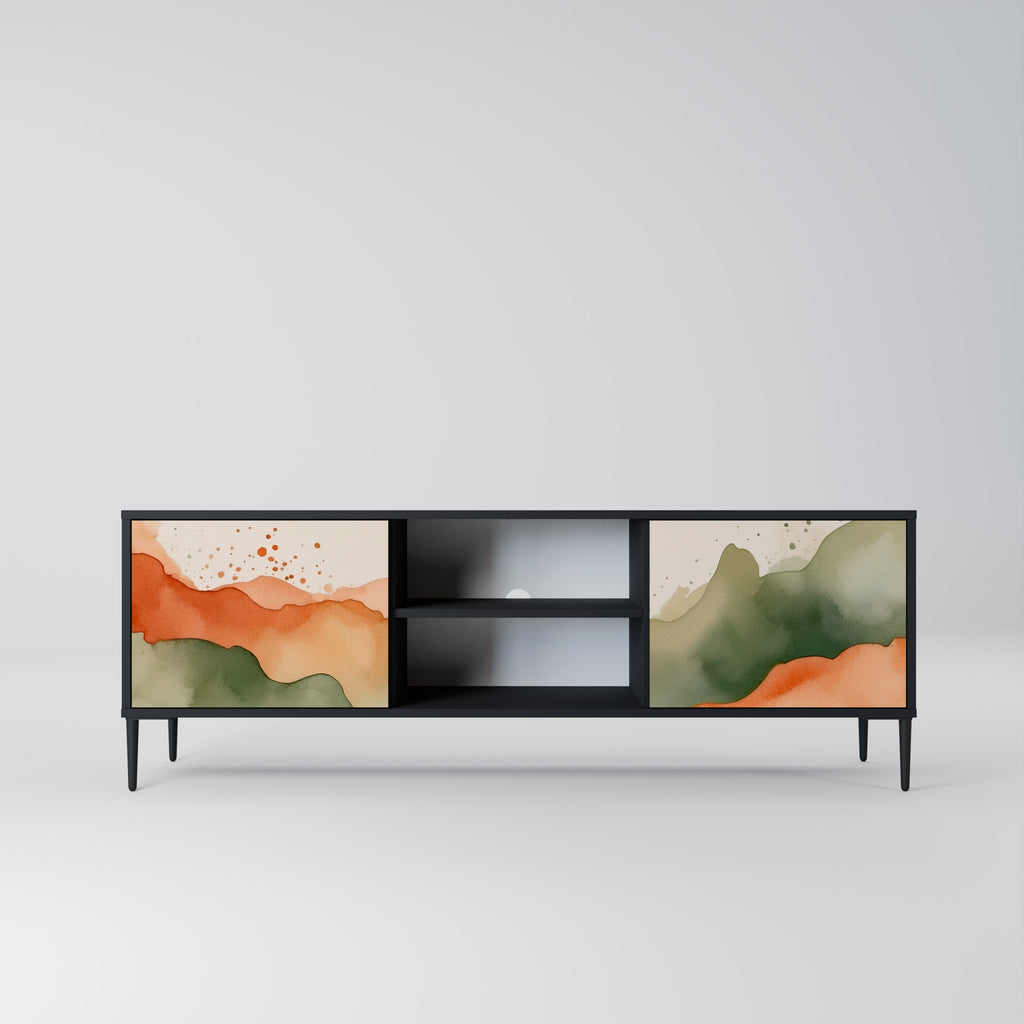 Mueble de TV WATERCOLOUR PEAKS de 2 puertas con acabado negro