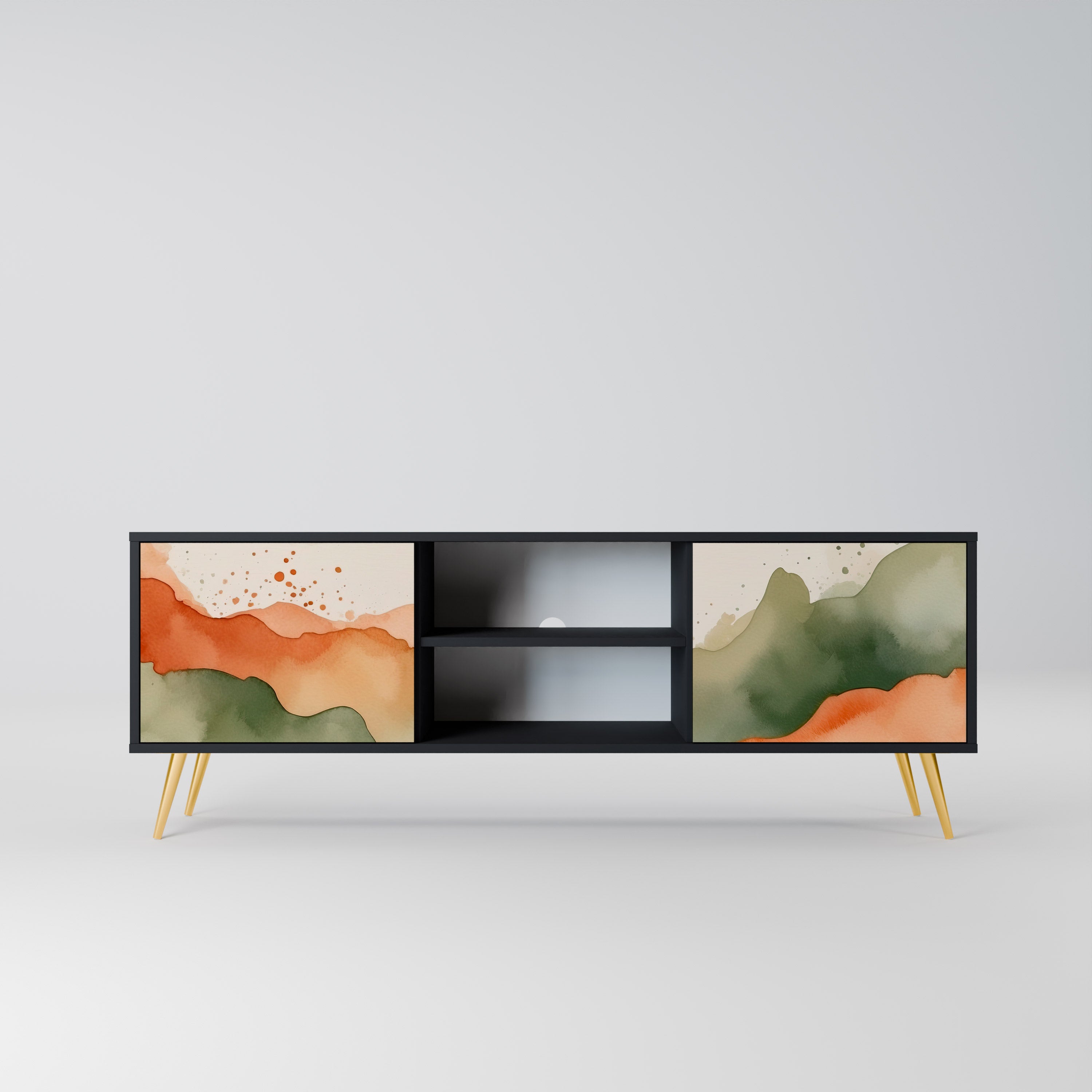 Mueble de TV WATERCOLOUR PEAKS de 2 puertas con acabado negro