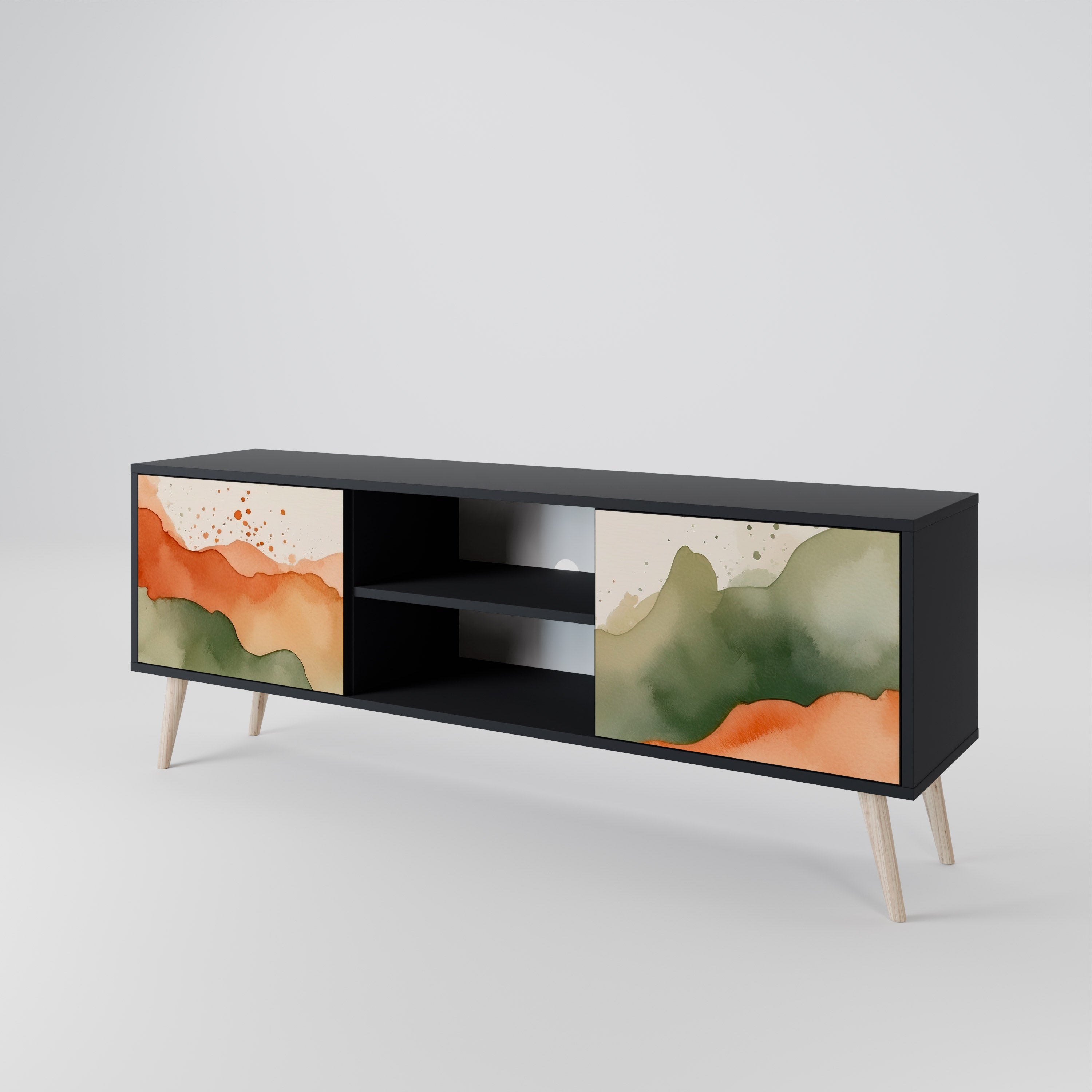 Mueble de TV WATERCOLOUR PEAKS de 2 puertas con acabado negro