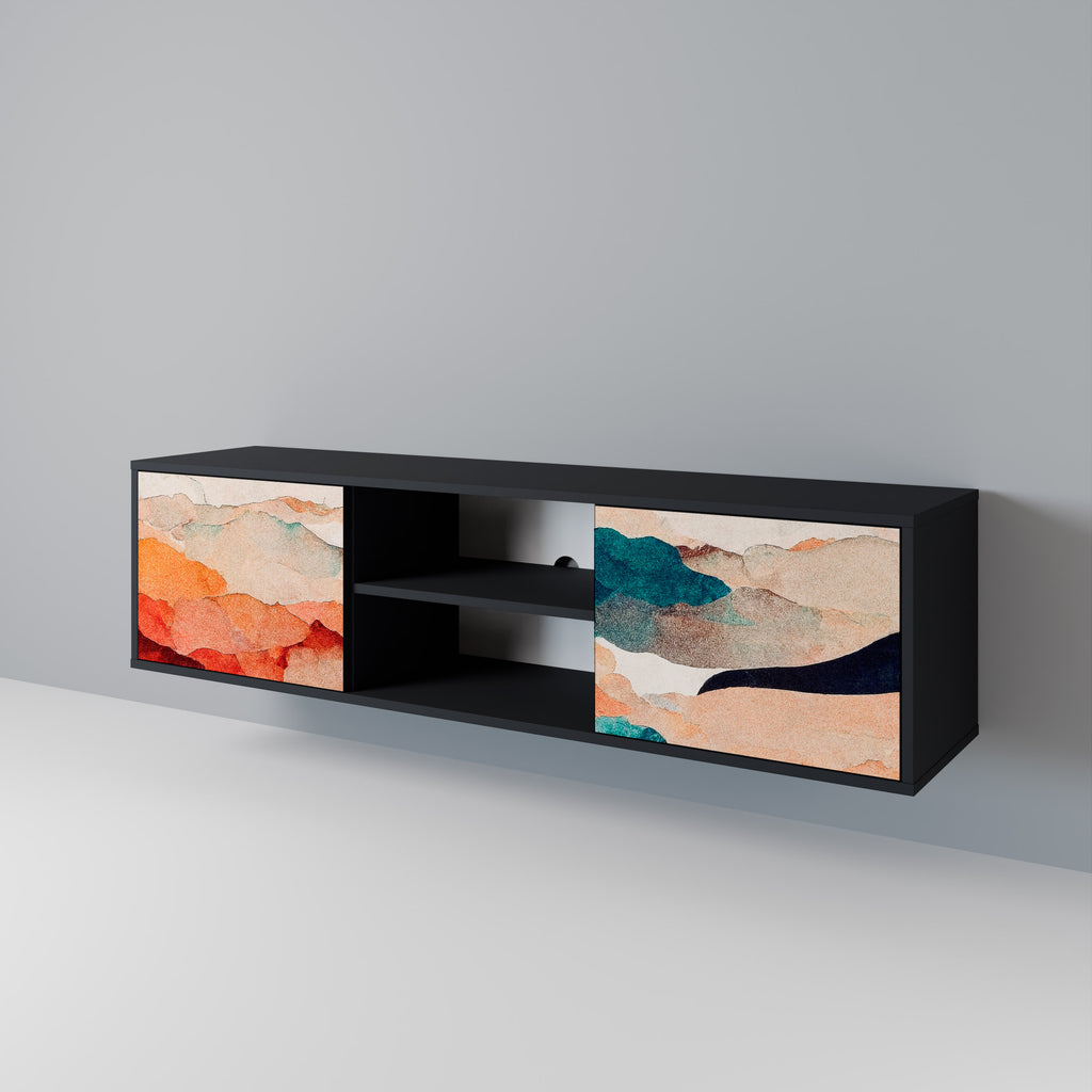 Mueble de TV de 2 puertas PAISAJE ABSTRACTO en acabado negro