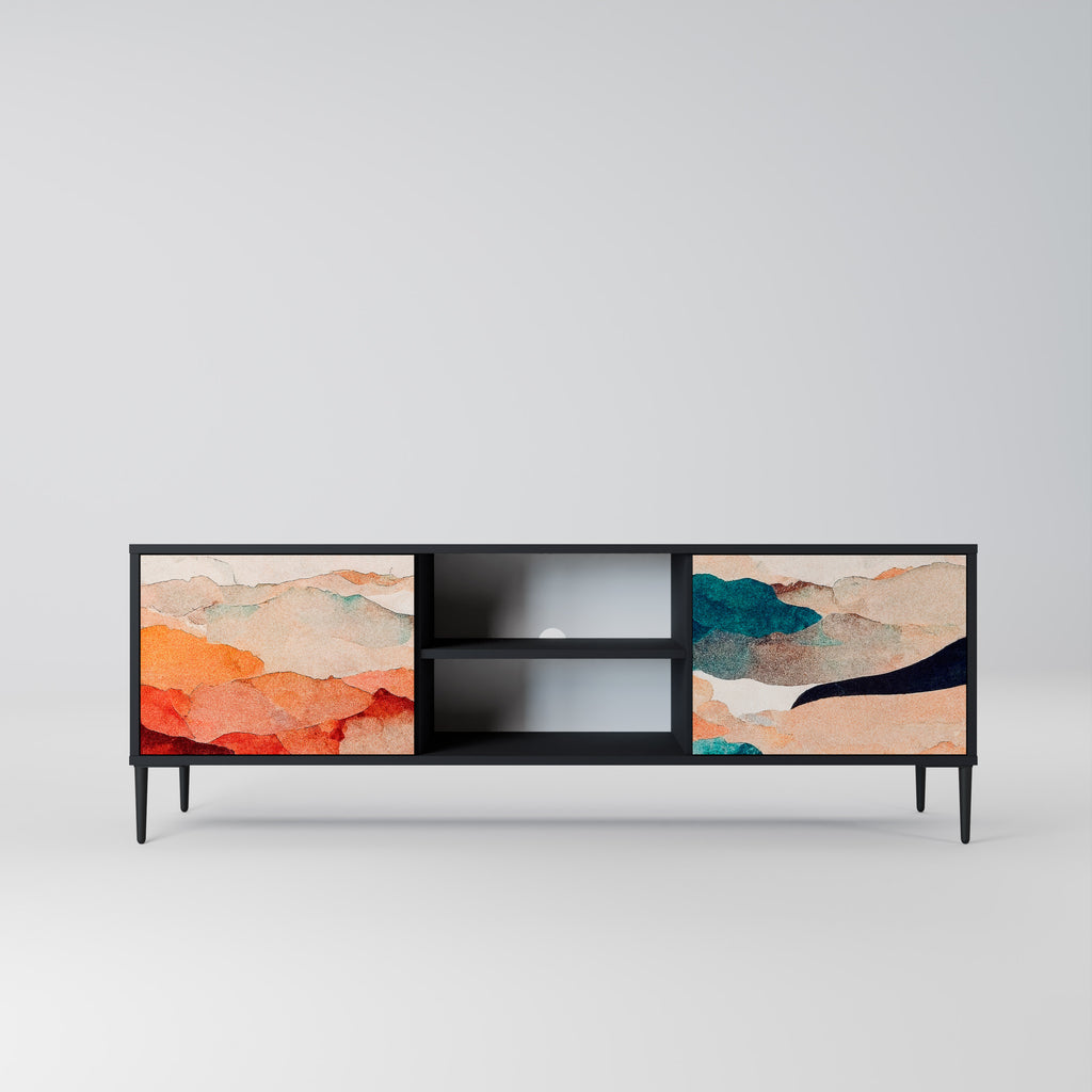 Mueble de TV de 2 puertas PAISAJE ABSTRACTO en acabado negro