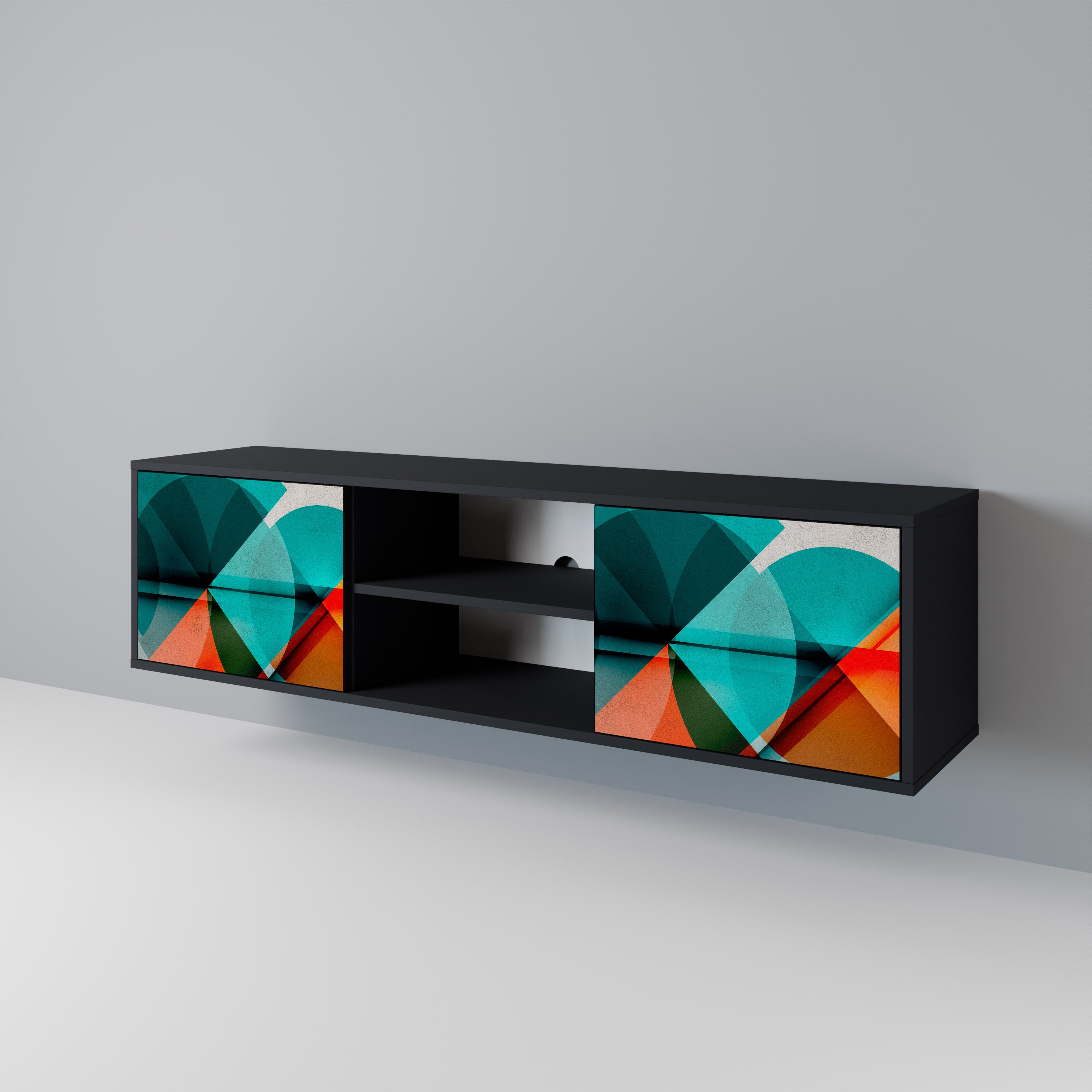 Mueble de TV CIRCULAR RHAPSODY de 2 puertas con acabado negro