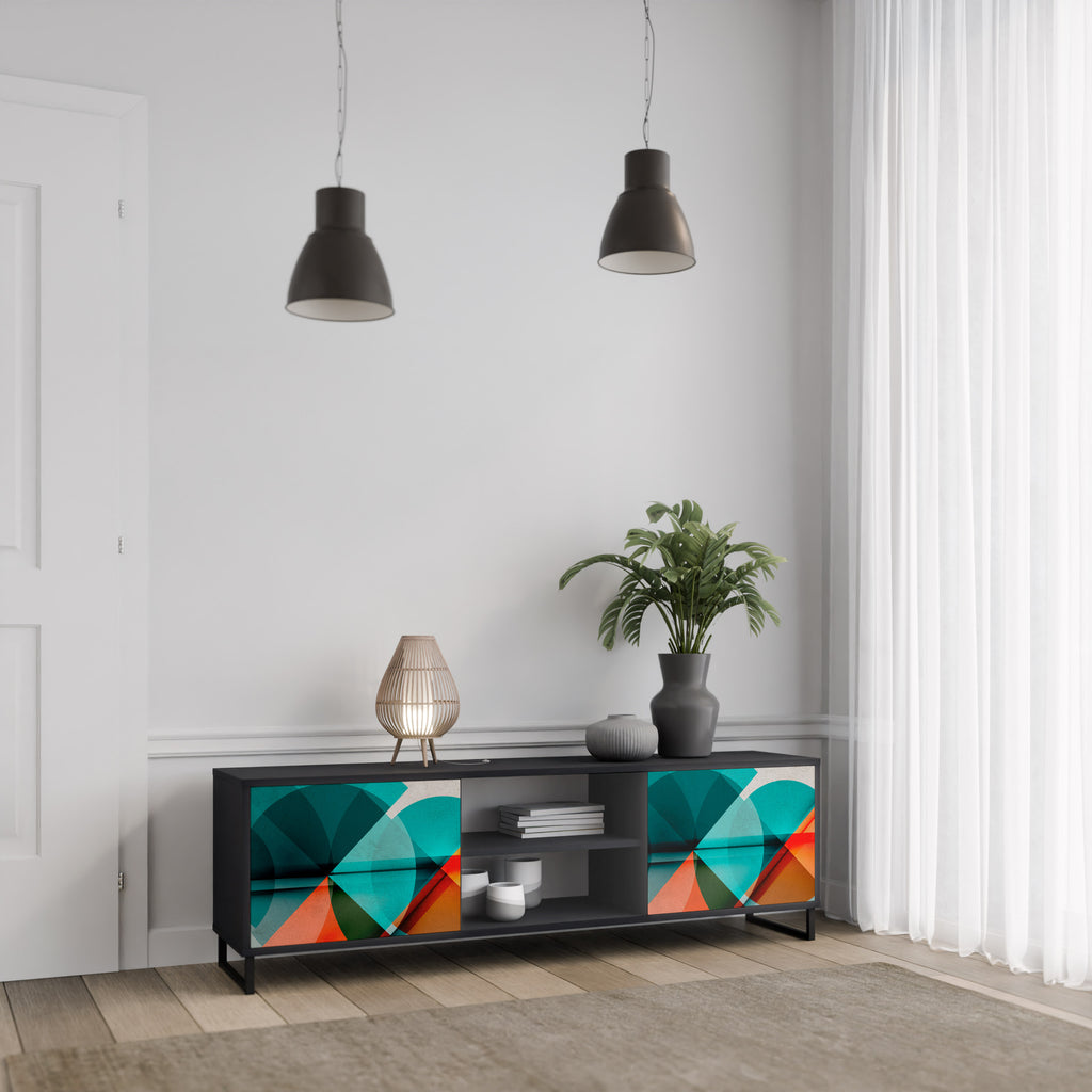 Mueble de TV CIRCULAR RHAPSODY de 2 puertas con acabado negro