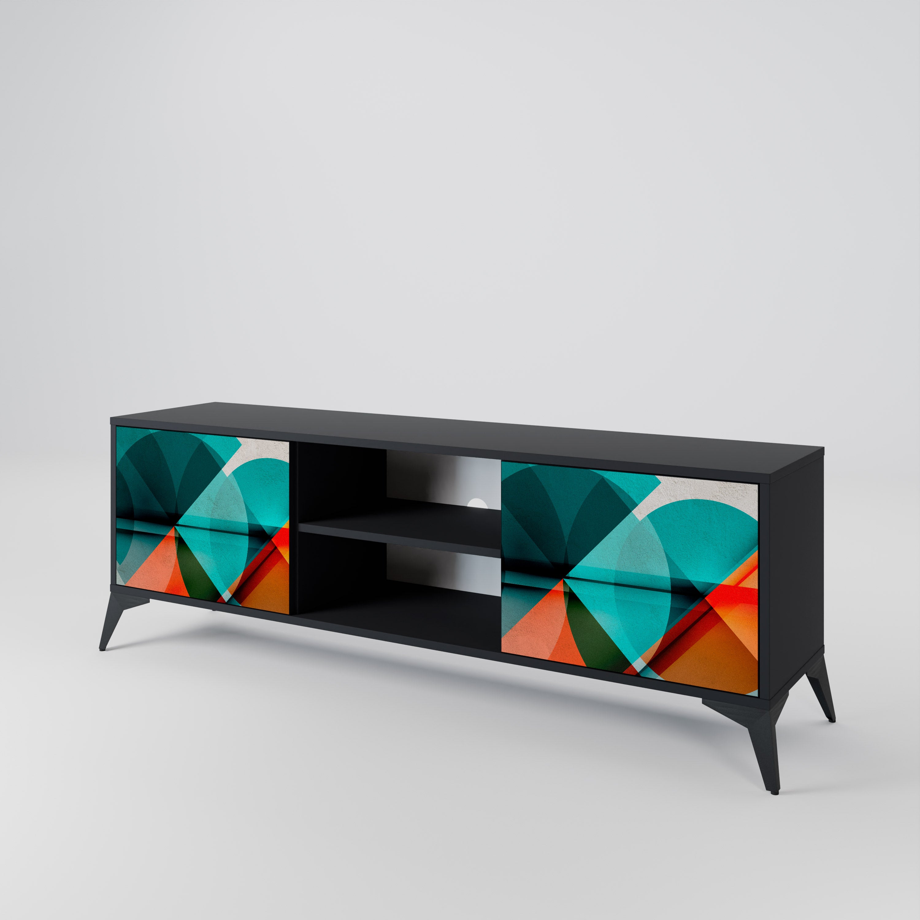 Mueble de TV CIRCULAR RHAPSODY de 2 puertas con acabado negro