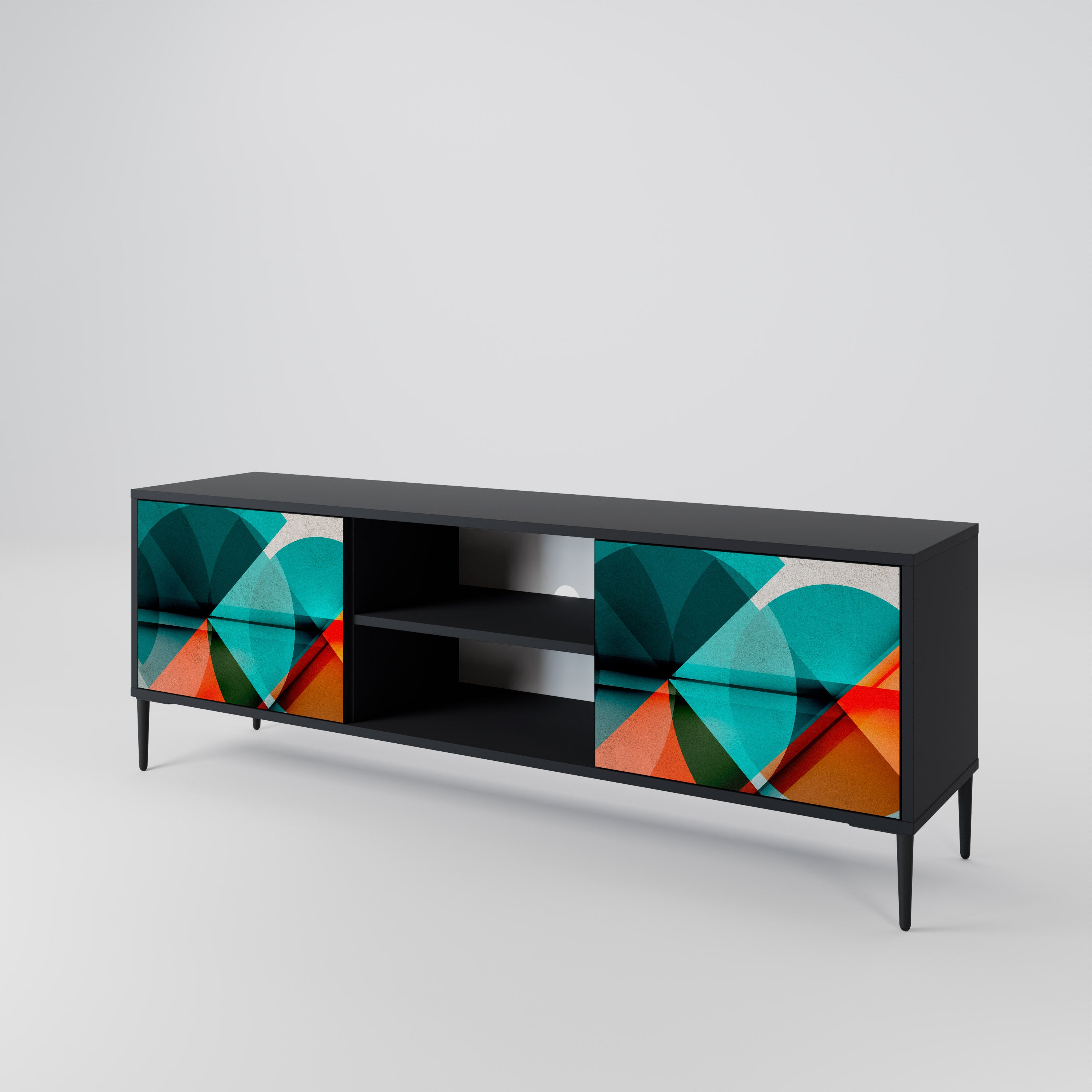 Mueble de TV CIRCULAR RHAPSODY de 2 puertas con acabado negro